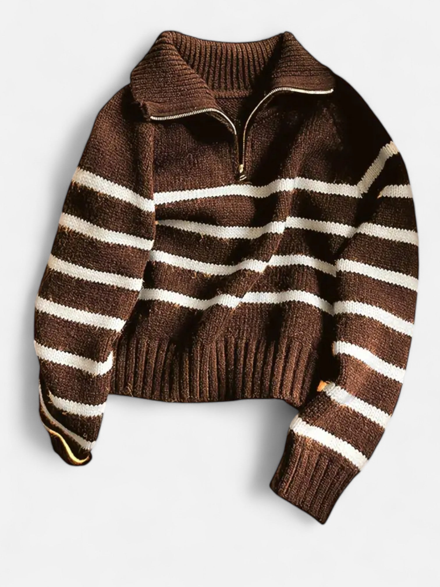 Maisonancien | Damski Sweter Half-Zip Turtleneck – Kontrastowy Kołnierz