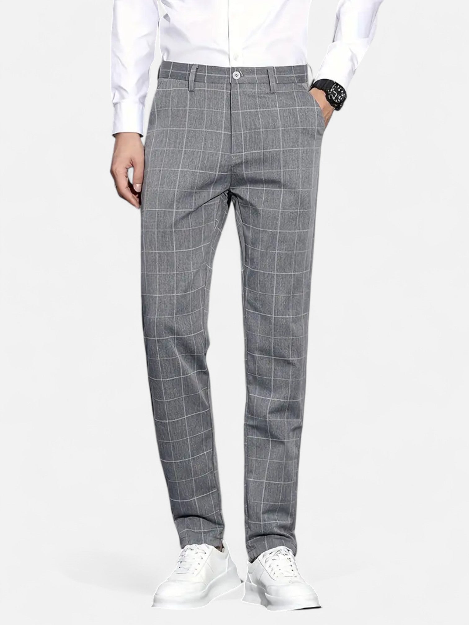 Maisonancien | Męskie Spodnie Slim Fit w Kratę