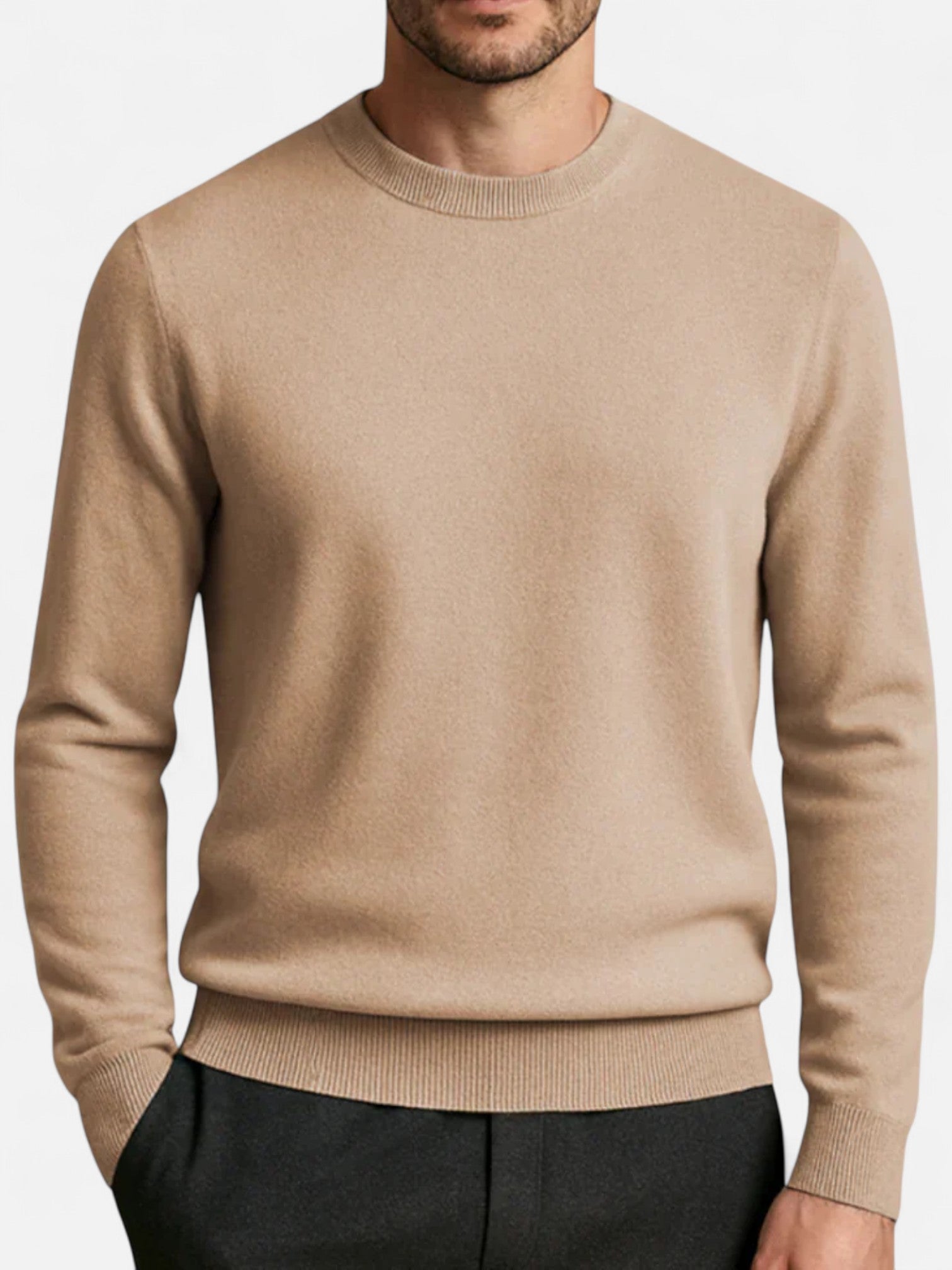 Maisonancien | Męski Klasyczny Sweter z Okrągłym Dekoltem – Dyskretna Elegancja