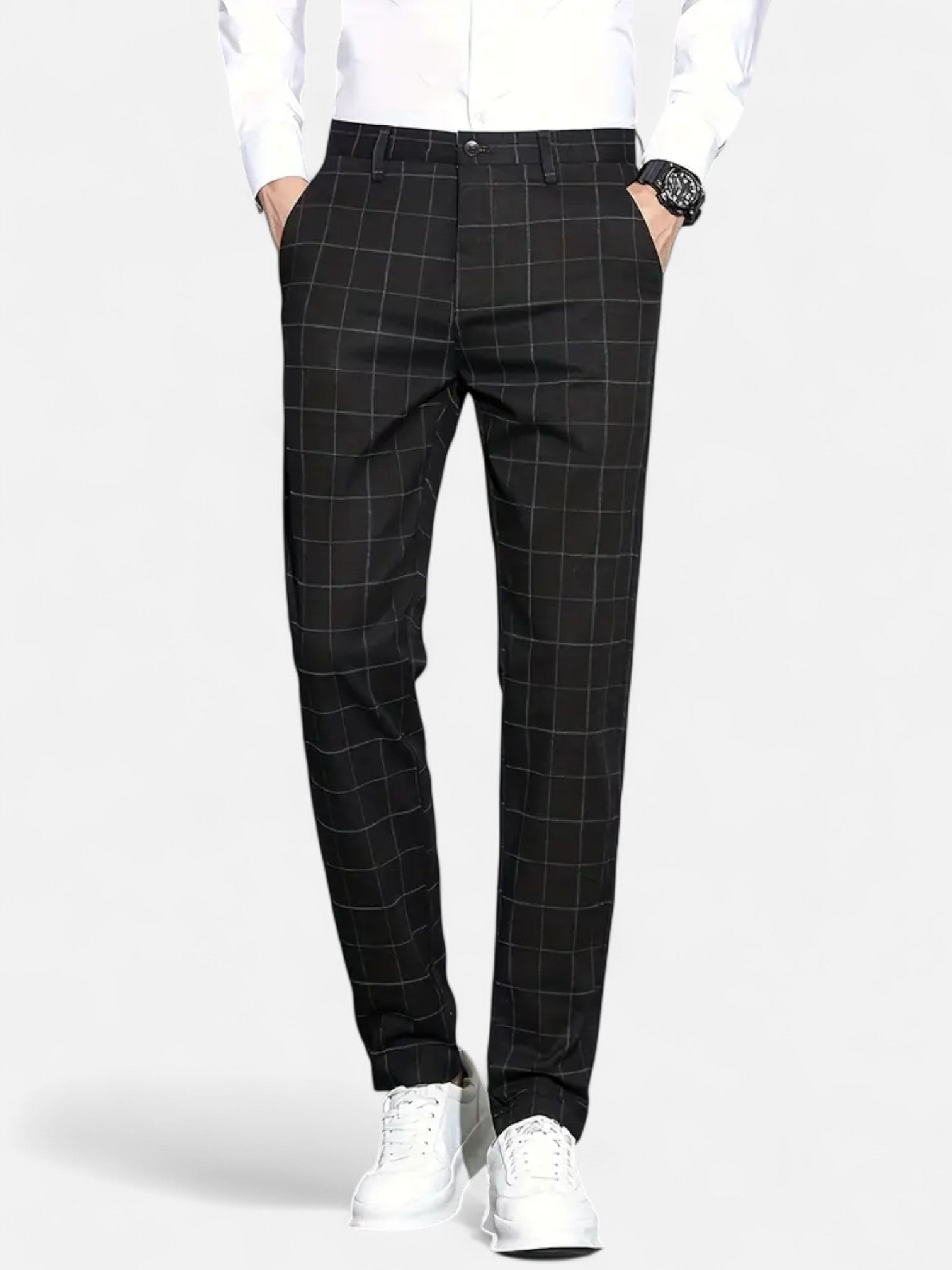 Maisonancien | Męskie Spodnie Slim Fit w Kratę