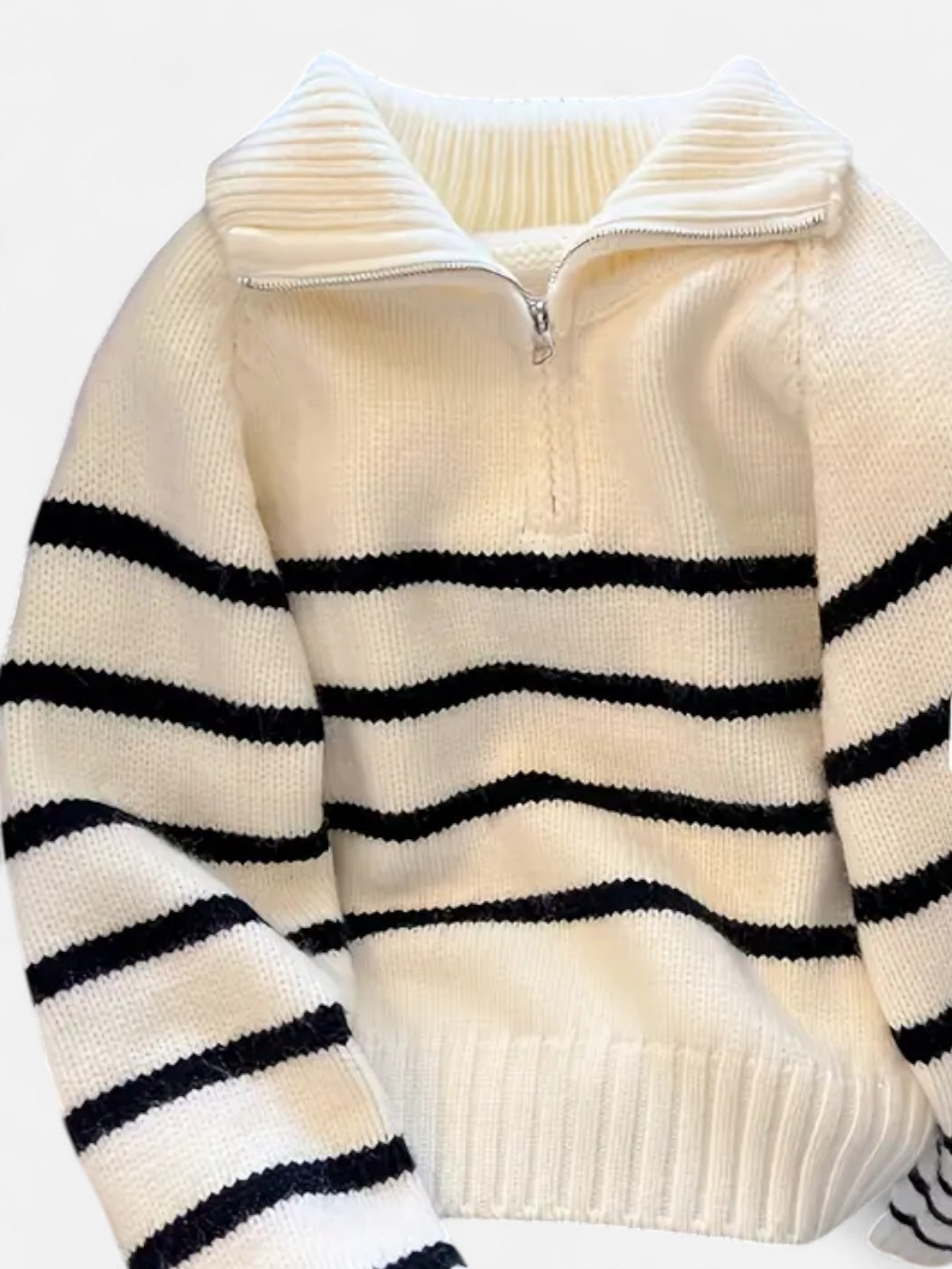 Maisonancien | Damski Sweter Half-Zip Turtleneck – Kontrastowy Kołnierz