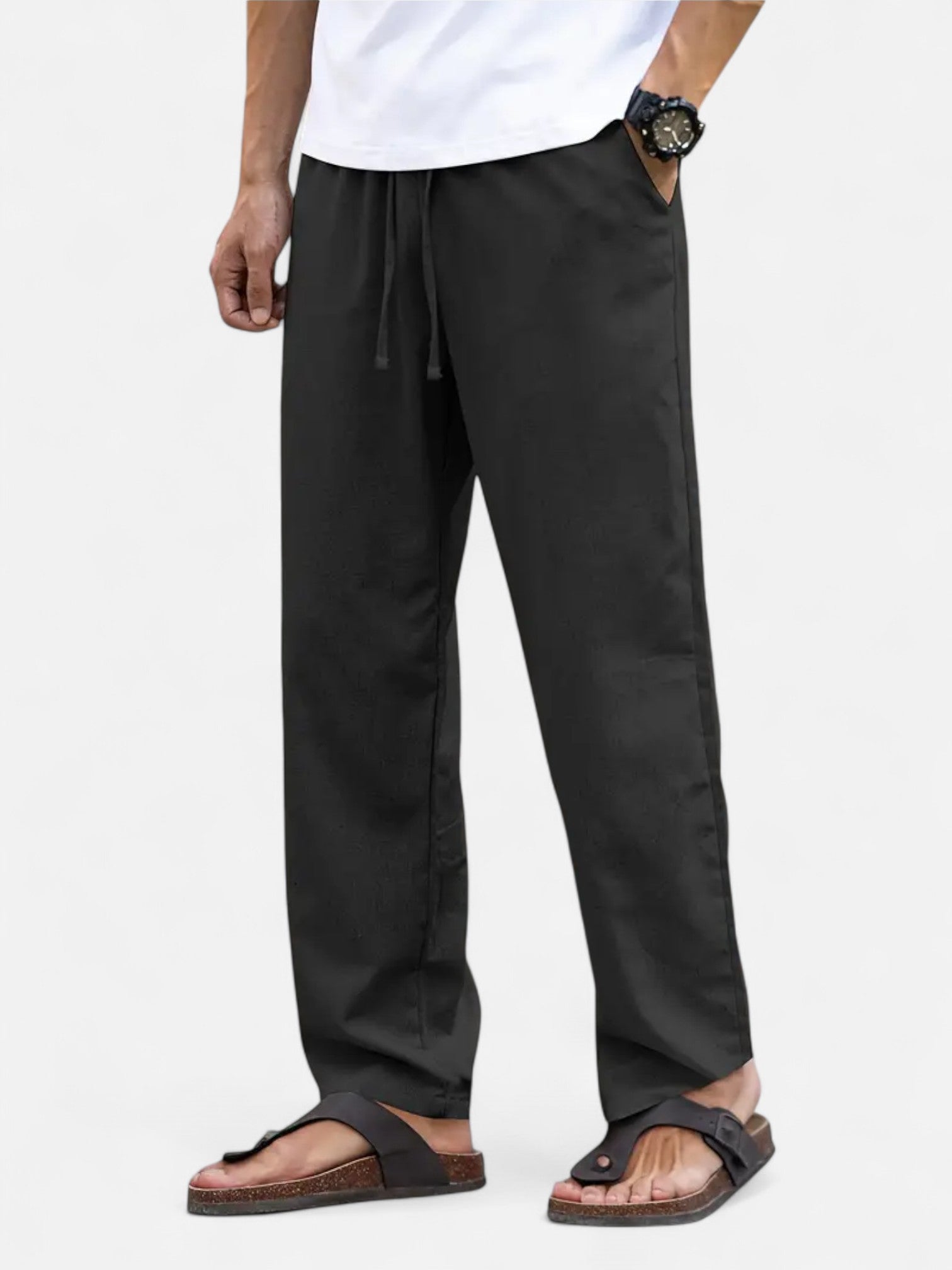 Maisonancien | Męskie Lniane Spodnie Casual – Prosty Krój, Całoroczne