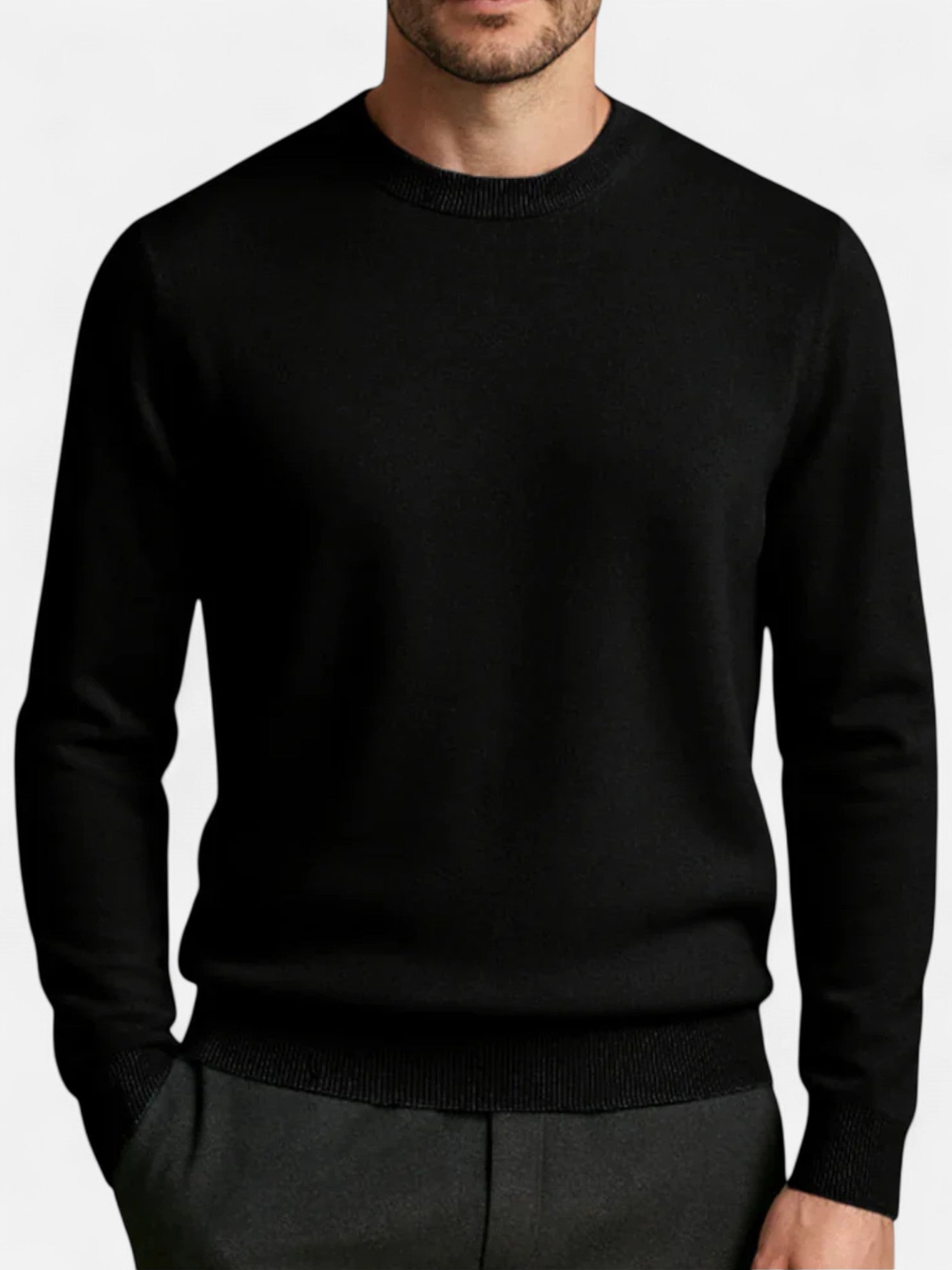 Maisonancien | Męski Klasyczny Sweter z Okrągłym Dekoltem – Dyskretna Elegancja