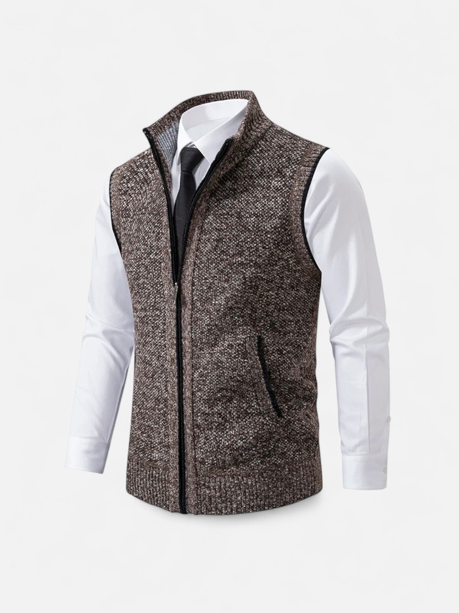 Maisonancien | Męski Bezrękawnik Dzianinowy – Kardigan Zamek z Kołnierzem