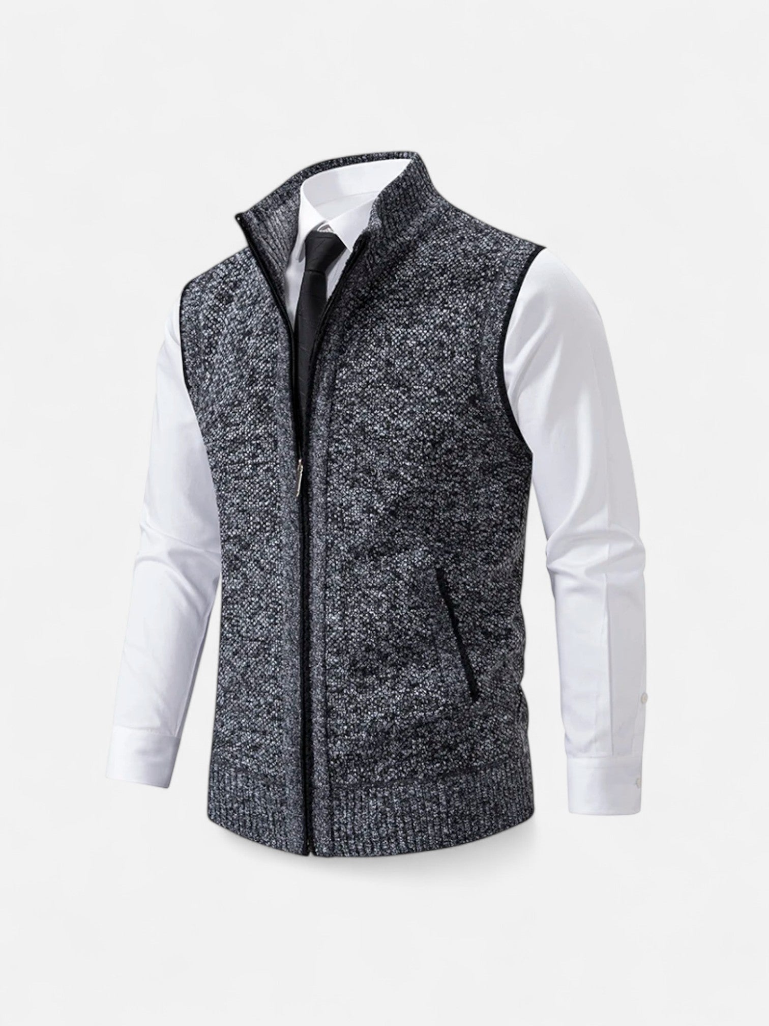 Maisonancien | Męski Bezrękawnik Dzianinowy – Kardigan Zamek z Kołnierzem