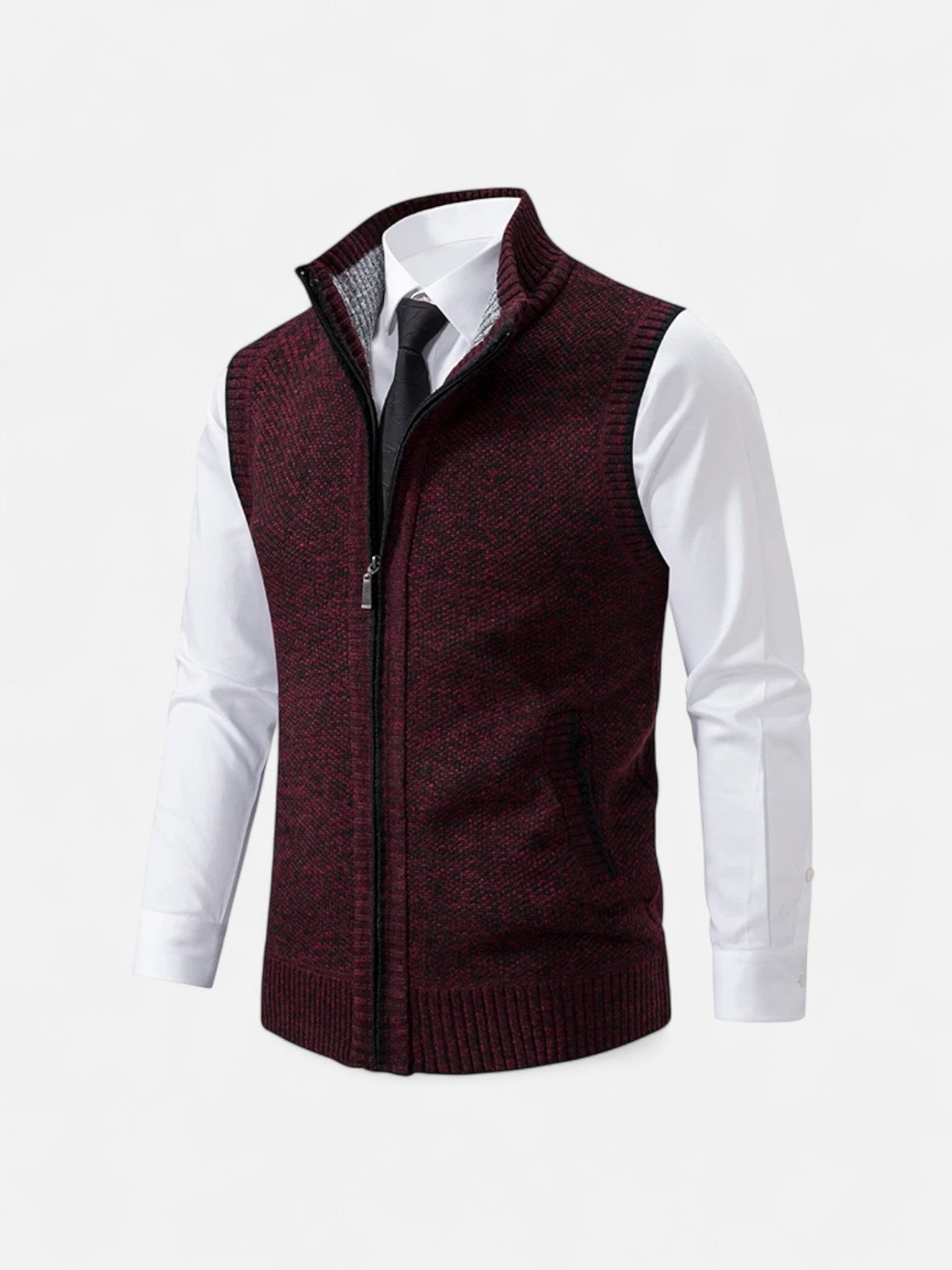 Maisonancien | Męski Bezrękawnik Dzianinowy – Kardigan Zamek z Kołnierzem