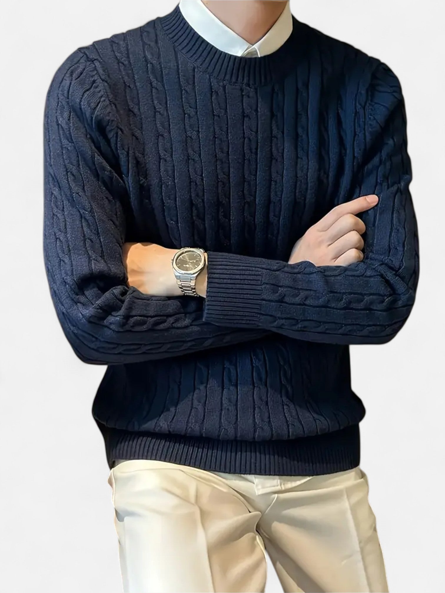 Maisonancien | Męski Sweter Cable Knit – Klasyczny Crew Neck