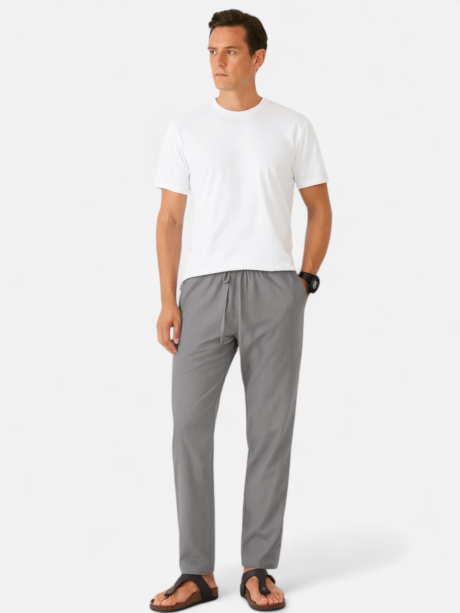 Maisonancien | Męskie Lniane Spodnie Casual – Prosty Krój, Całoroczne