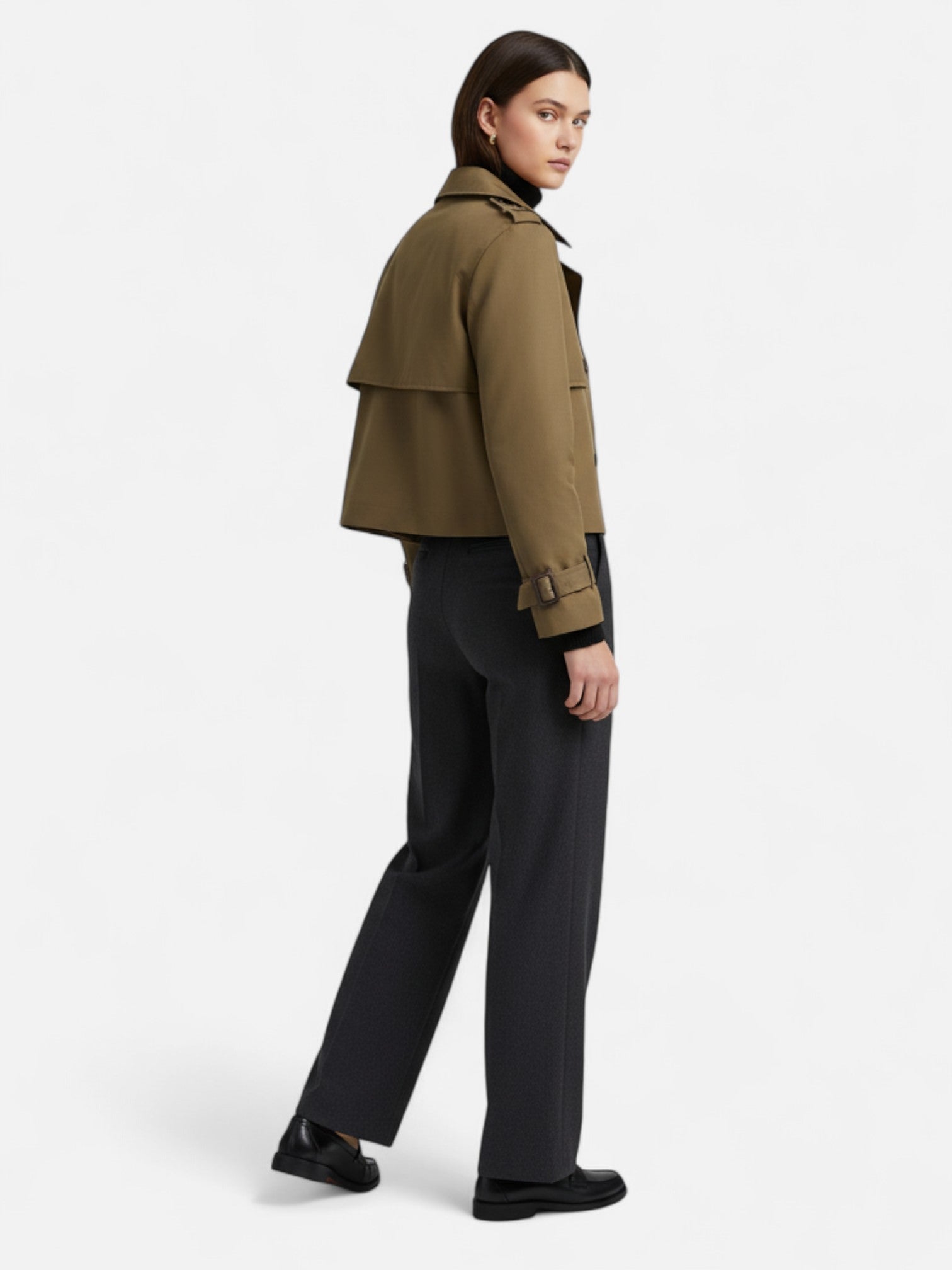 Maisonancien | Damski krótki trencz dwurzędowy z kołnierzem