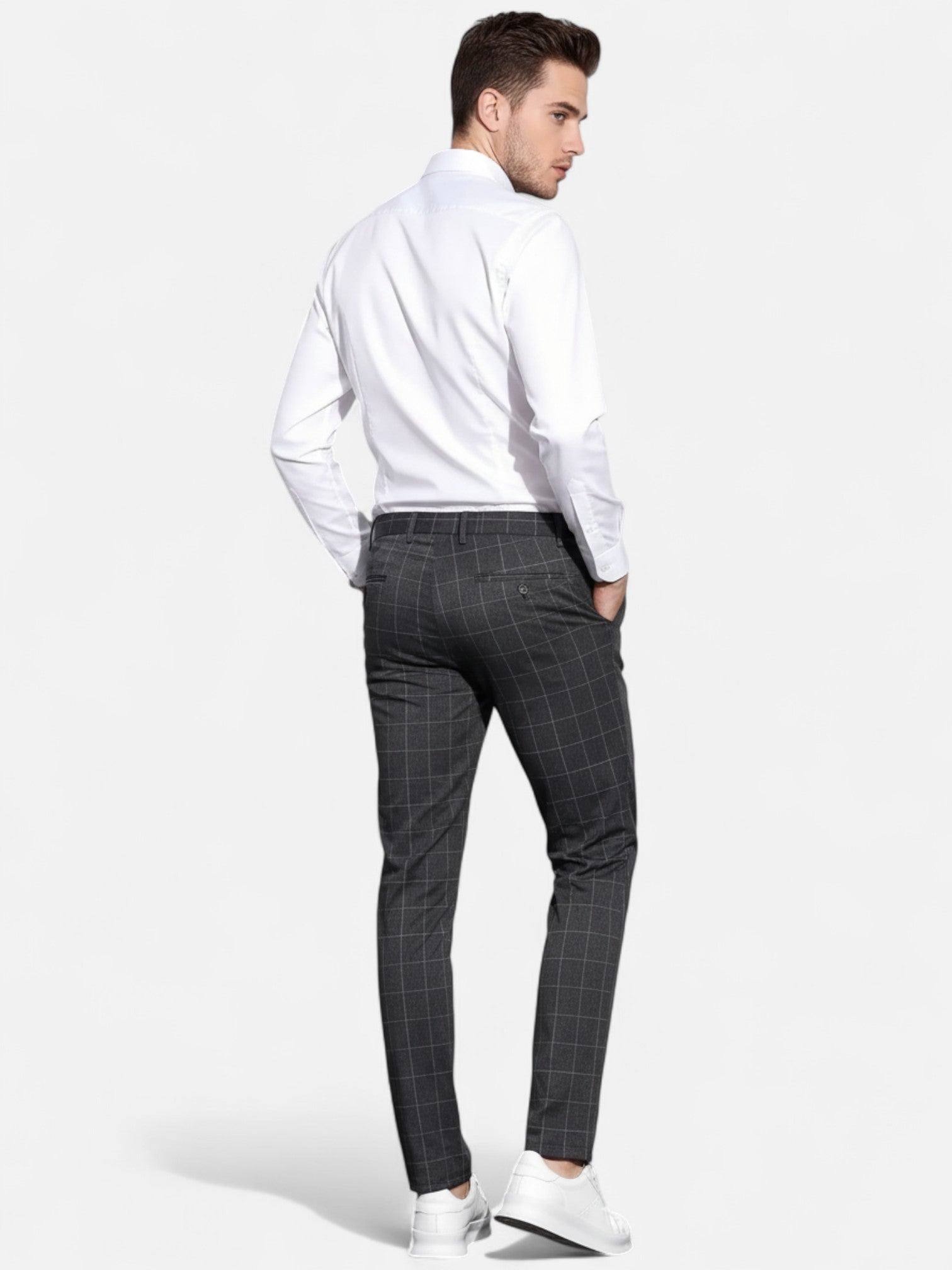 Maisonancien | Męskie Spodnie Slim Fit w Kratę