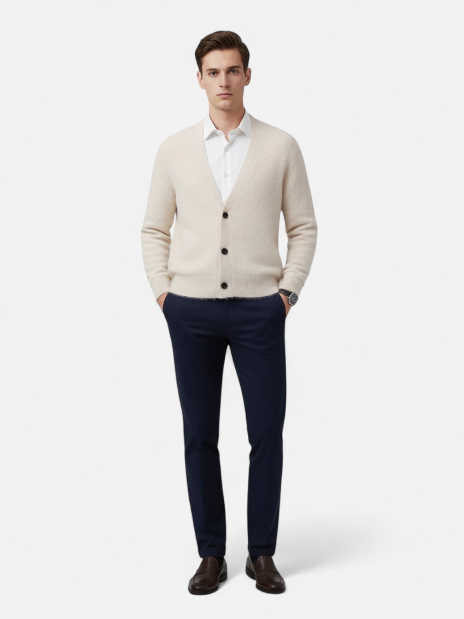 Maisonancien | Męski kardigan z dekoltem V z kaszmiru norkowego