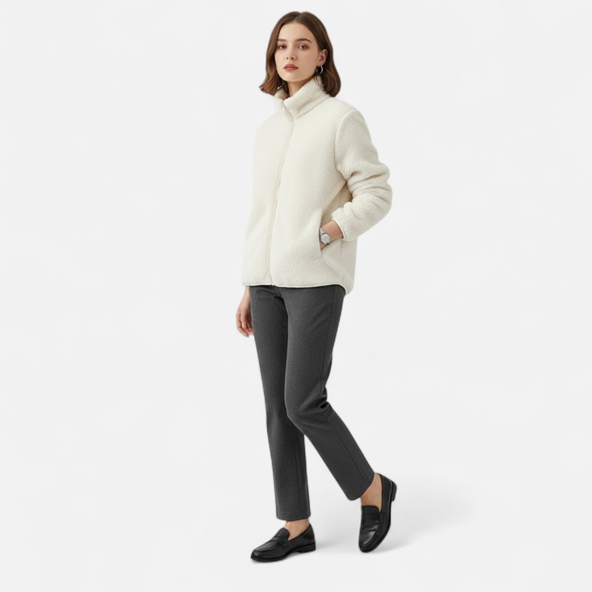 Maisonancien | Damski zimowy płaszcz z polaru dwustronny