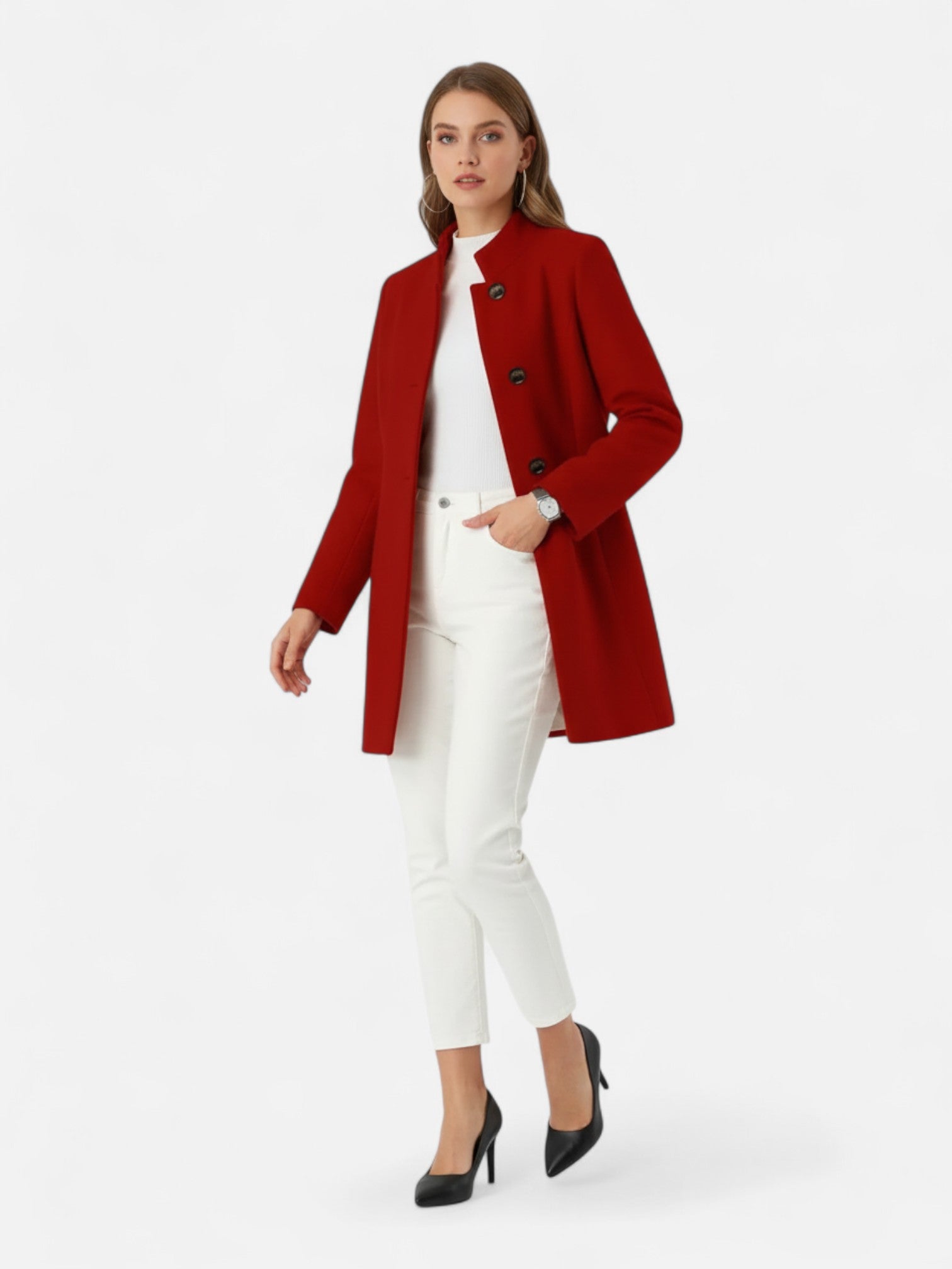 Maisonancien | Damski płaszcz z guzikami i kołnierzem mandaryńskim