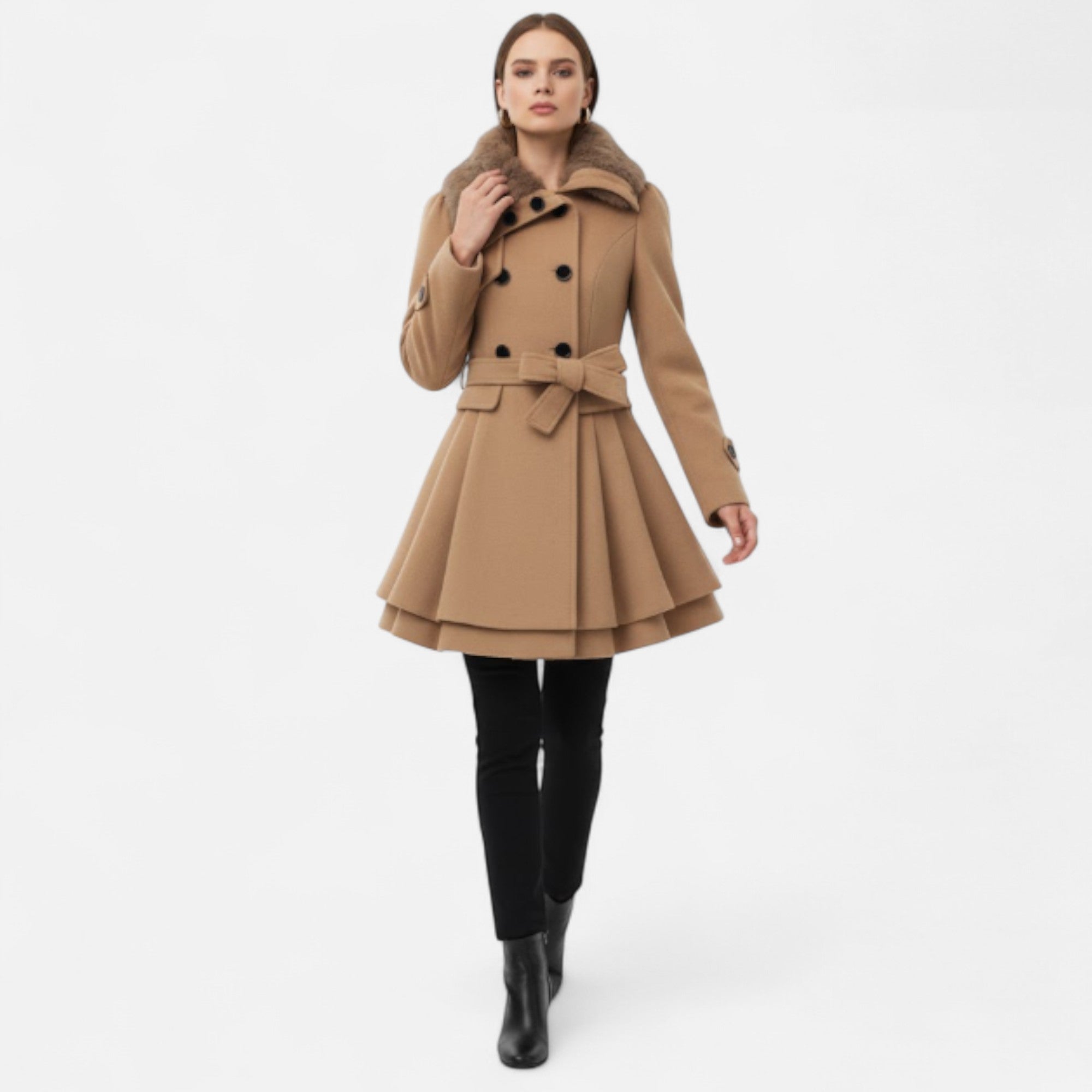 Maisonancien | Wełniany płaszcz Catherine z futrzanym kołnierzem