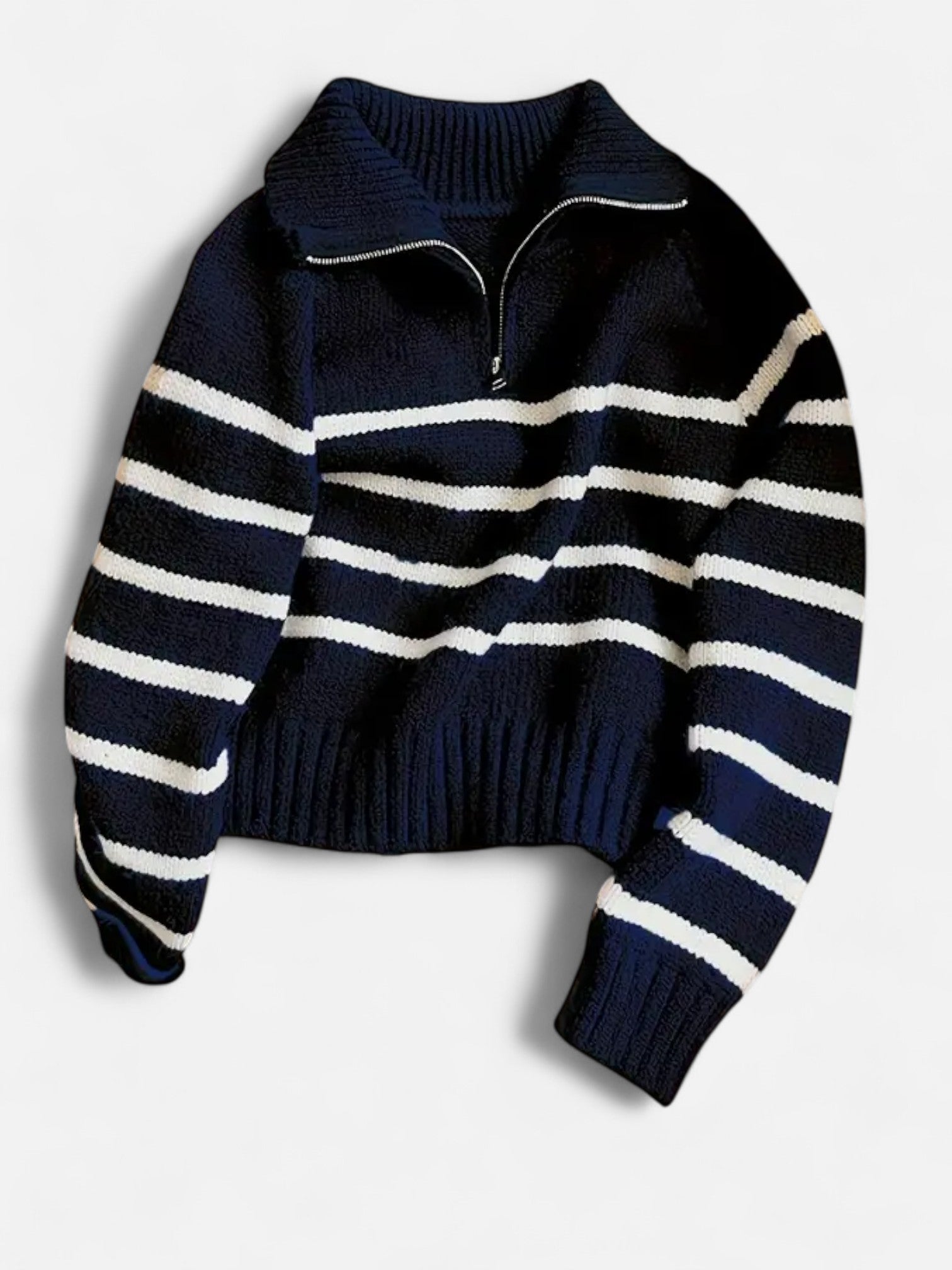 Maisonancien | Damski Sweter Half-Zip Turtleneck – Kontrastowy Kołnierz