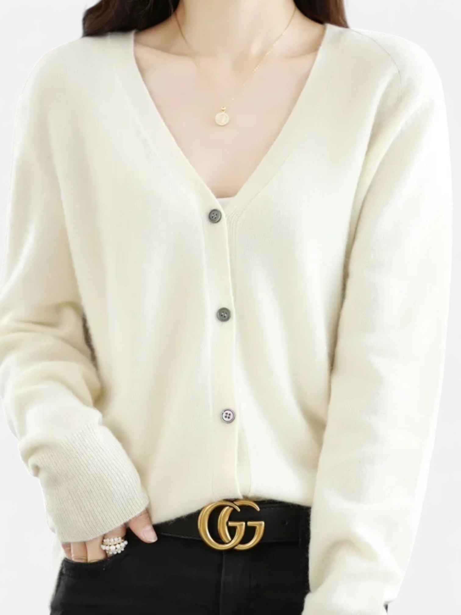 Maisonancien | Damski kardigan dzianinowy z dekoltem V