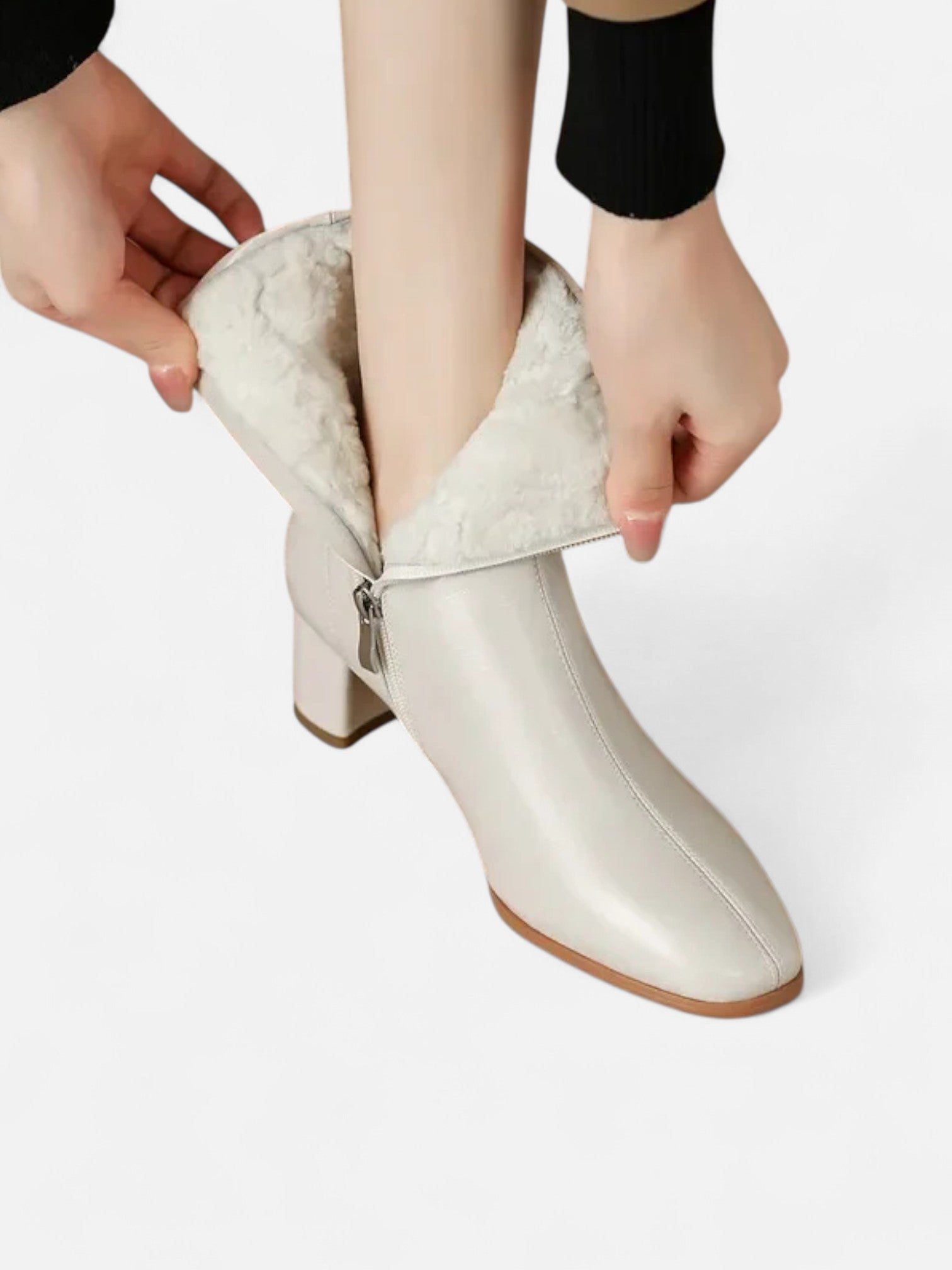 Maisonancien | Damskie zimowe botki ze skóry dwoinowej z kwadratowym noskiem