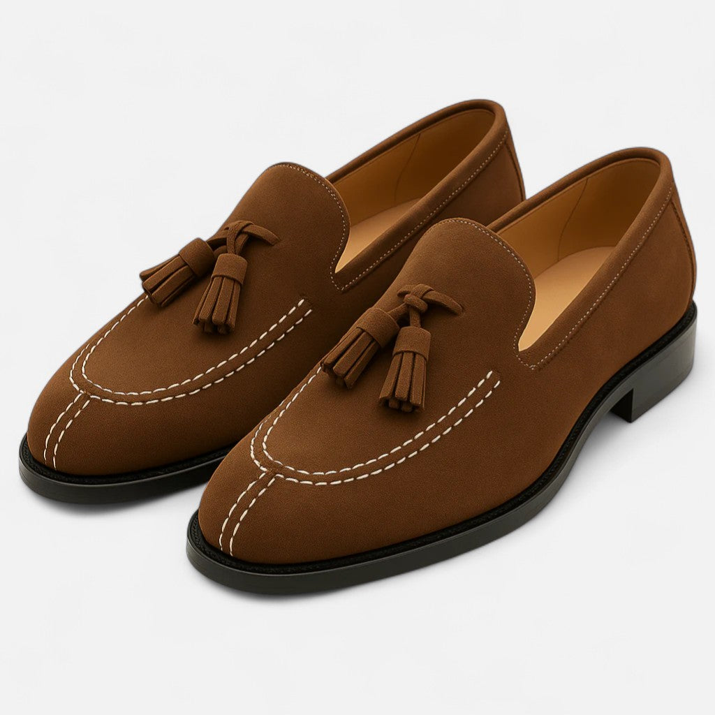 Maisonancien | Mężczyzna Skórzane Loafersy z Frędzlami Low-Cut