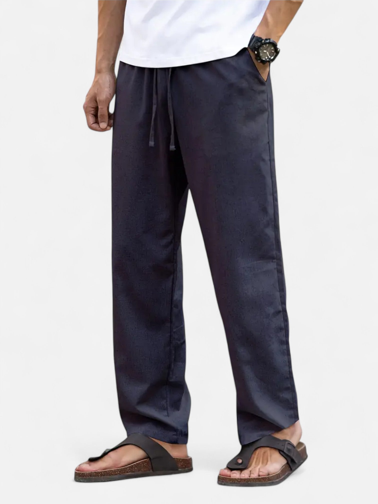 Maisonancien | Męskie Lniane Spodnie Casual – Prosty Krój, Całoroczne