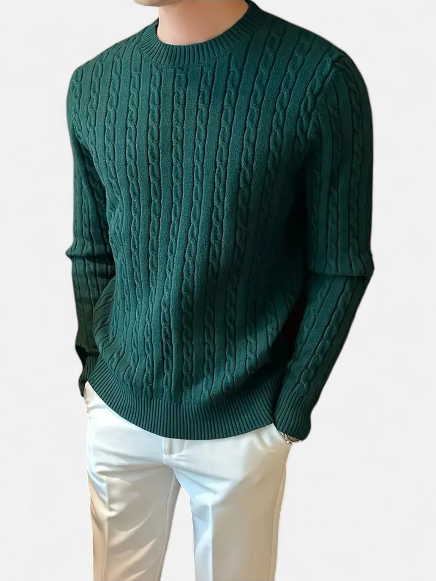 Maisonancien | Męski Sweter Cable Knit – Klasyczny Crew Neck