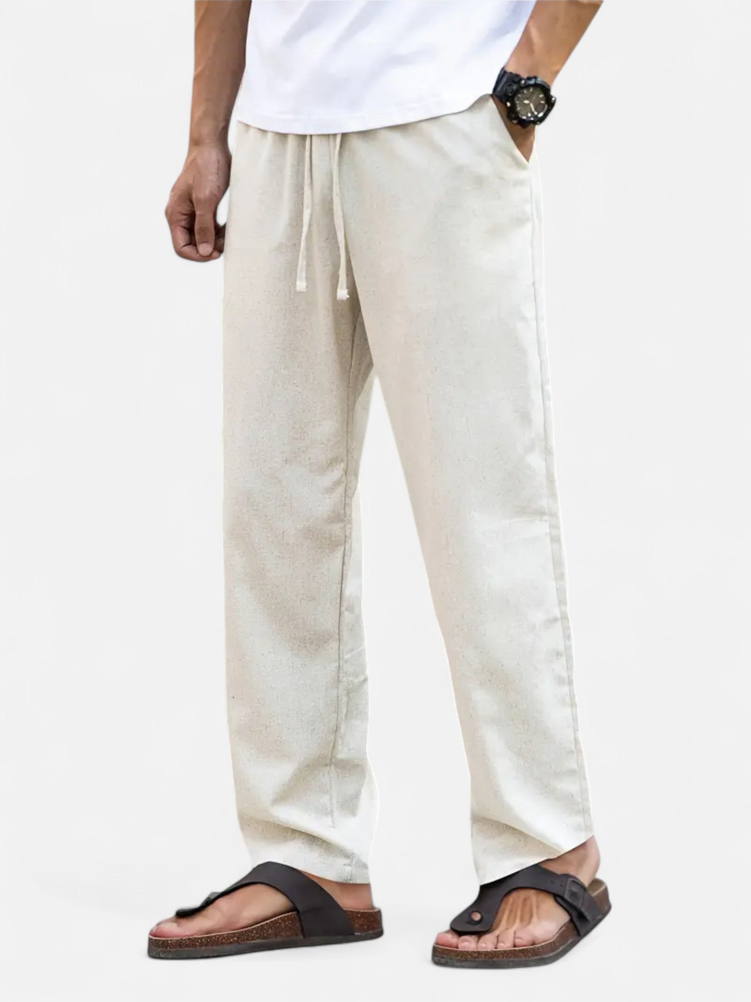 Maisonancien | Męskie Lniane Spodnie Casual – Prosty Krój, Całoroczne