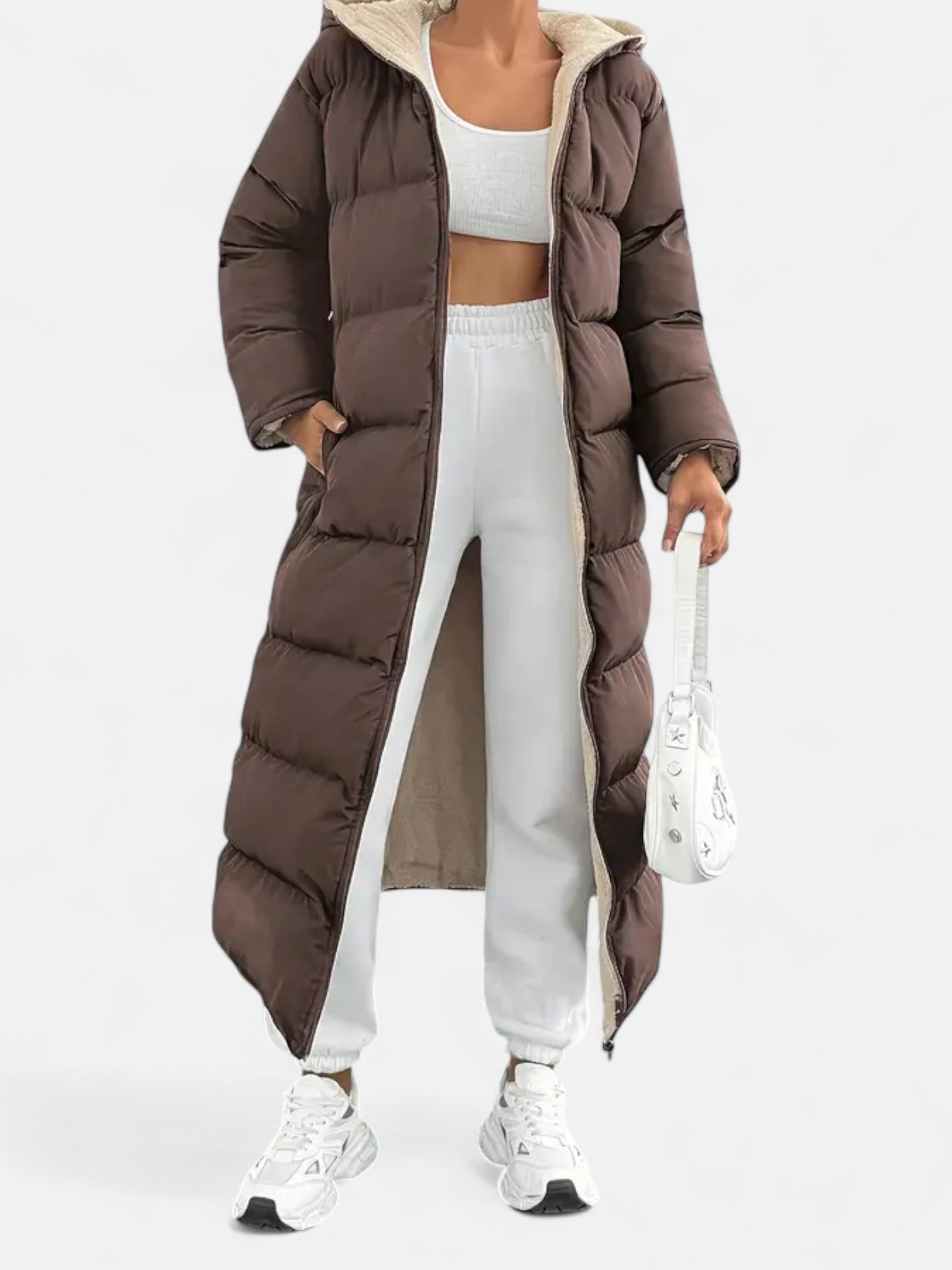 Maisonancien | Damski elegancki płaszcz puchowy z kapturem