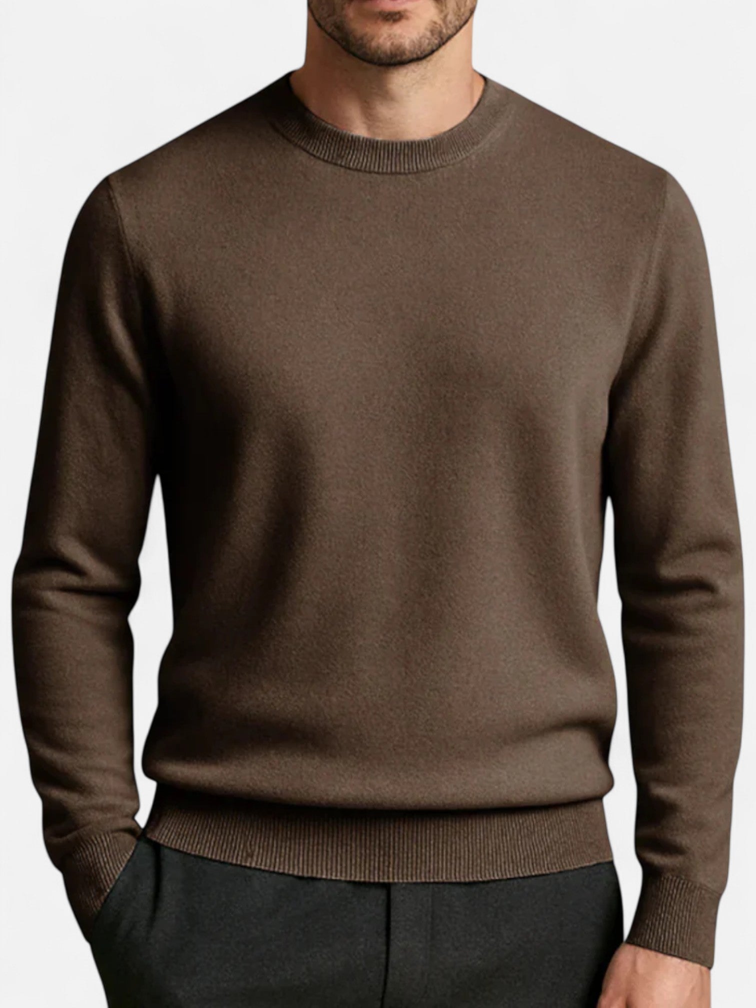 Maisonancien | Męski Klasyczny Sweter z Okrągłym Dekoltem – Dyskretna Elegancja