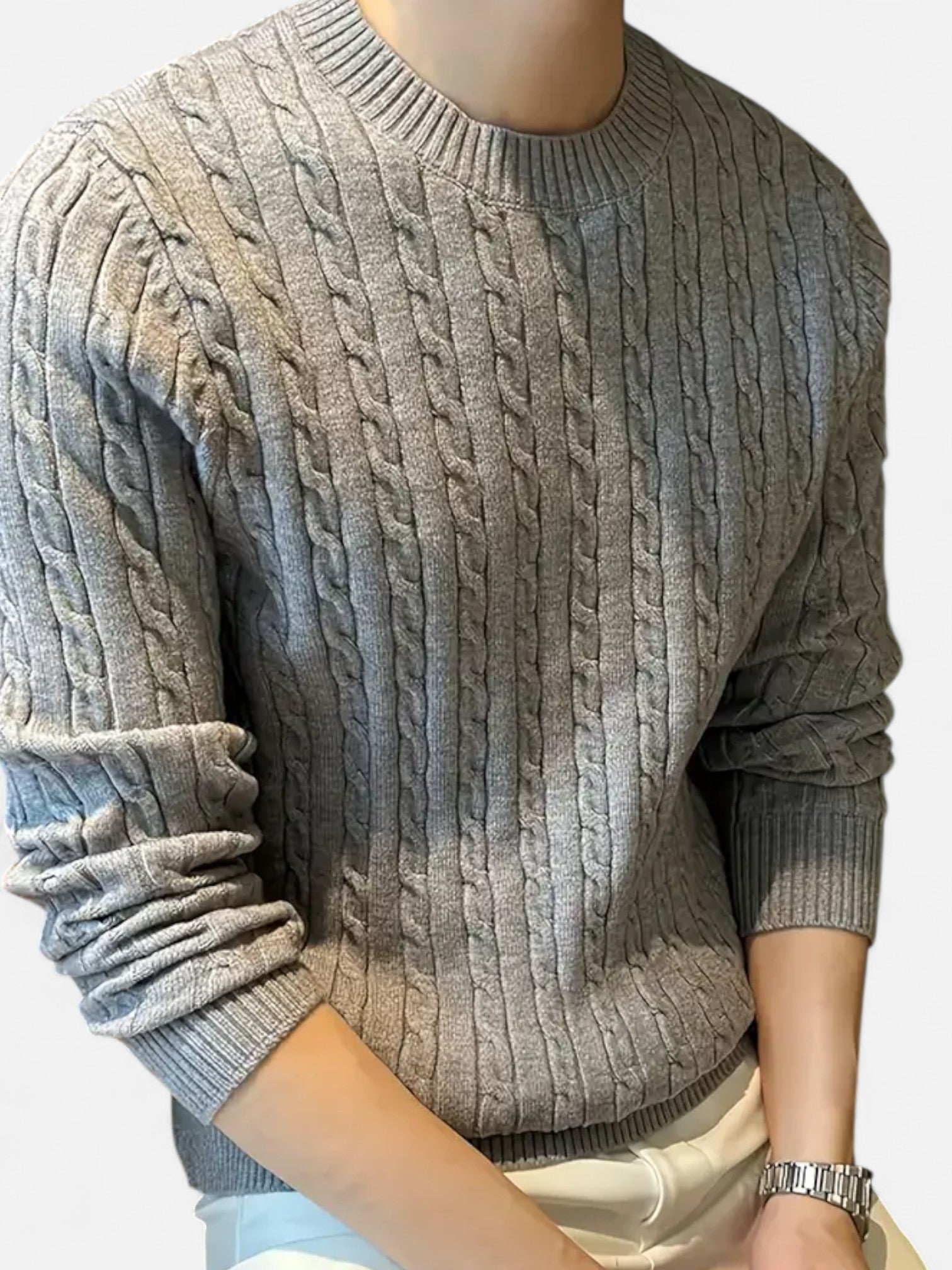 Maisonancien | Męski Sweter Cable Knit – Klasyczny Crew Neck