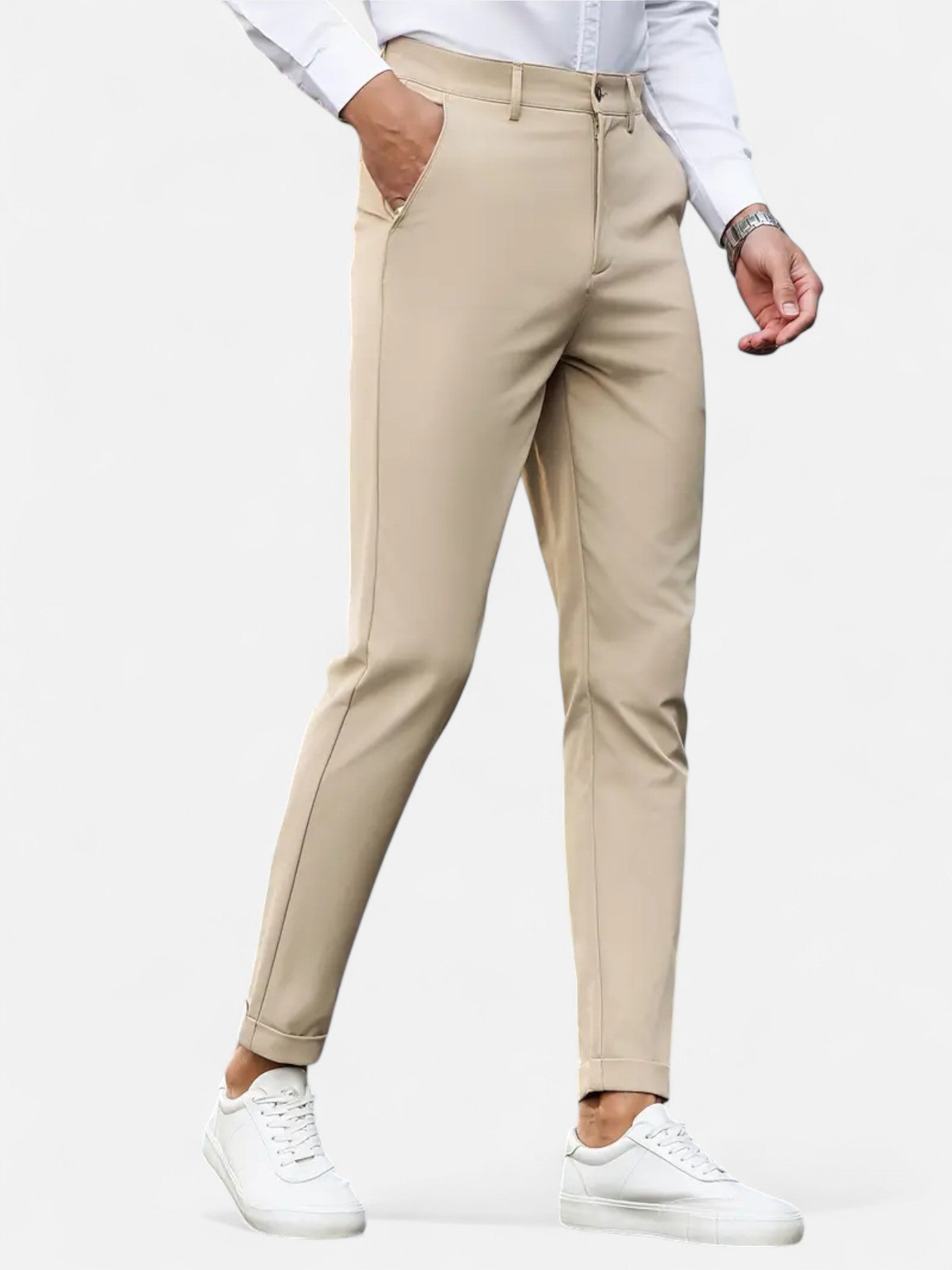 Maisonancien | Męskie Spodnie Slim-Fit – Beżowa Elegancja Całoroczna