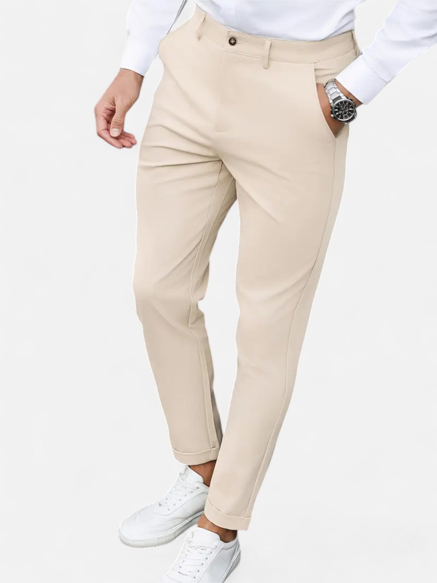 Maisonancien | Męskie Spodnie Slim-Fit – Beżowa Elegancja Całoroczna