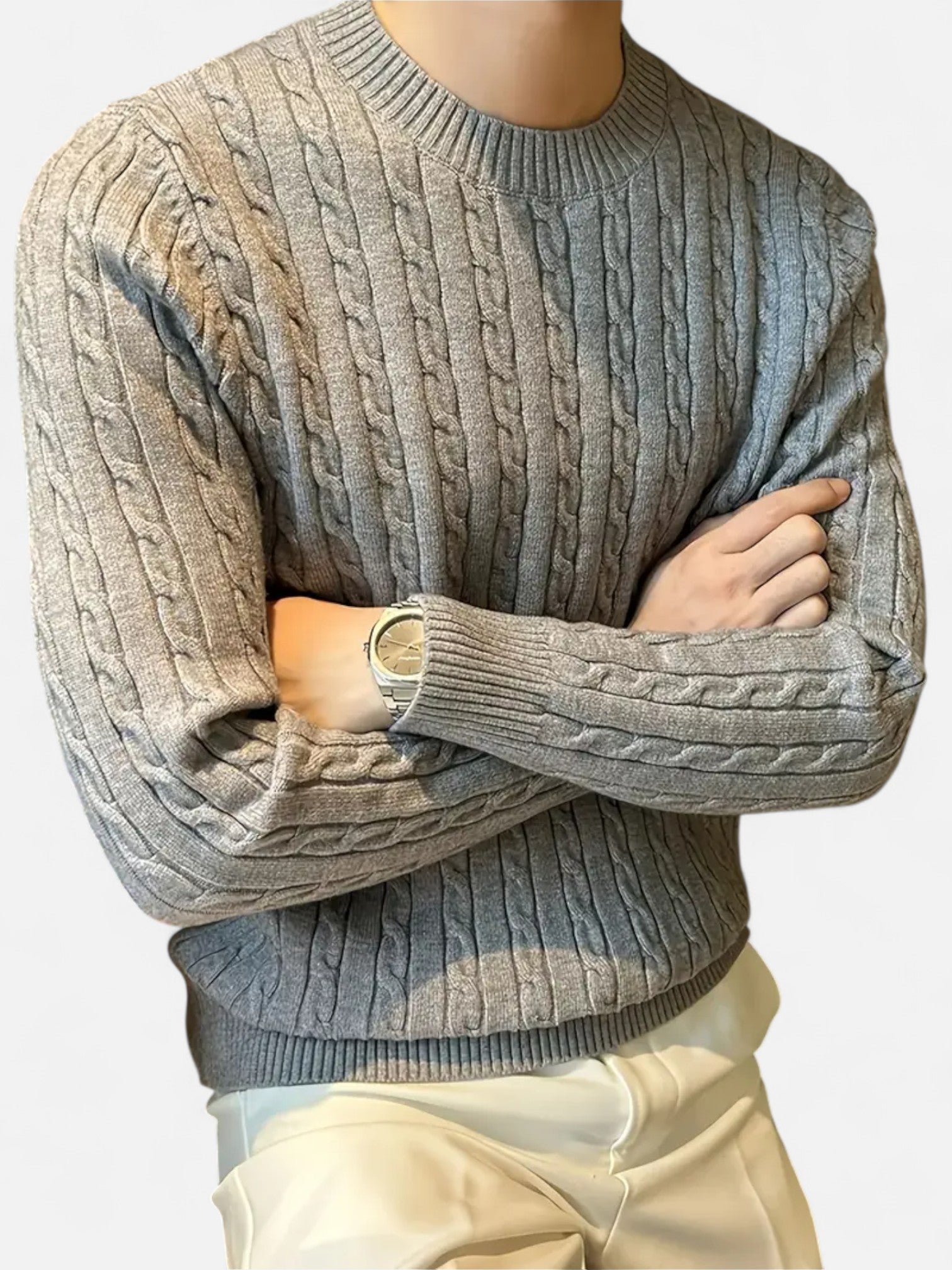 Maisonancien | Męski Sweter Cable Knit – Klasyczny Crew Neck