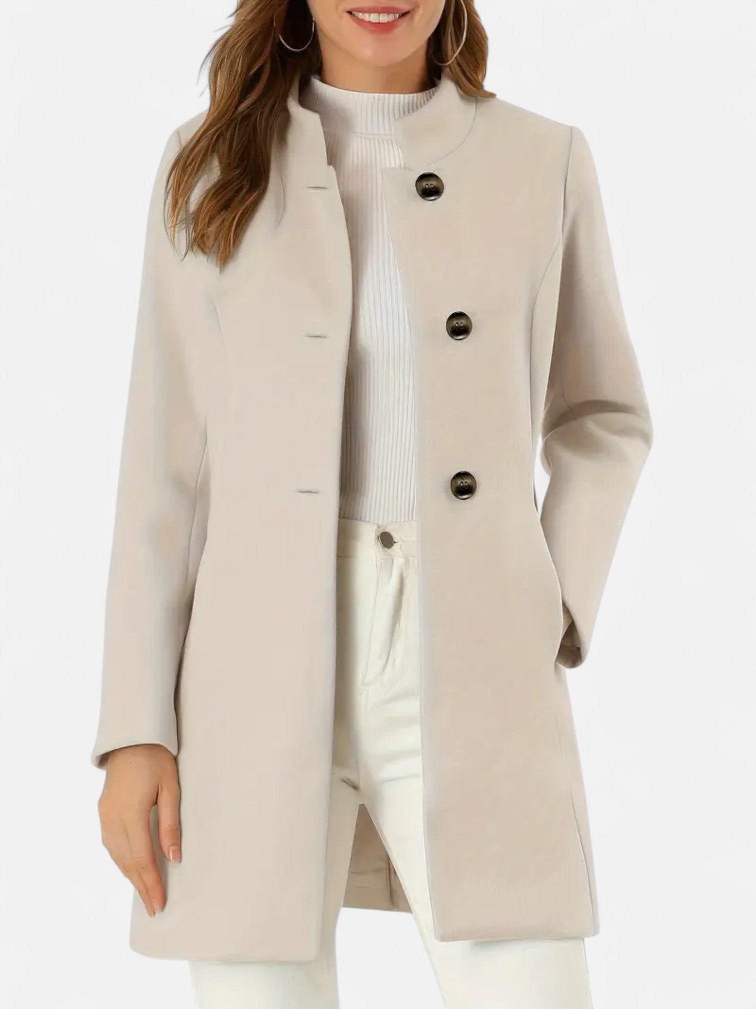 Maisonancien | Damski płaszcz z guzikami i kołnierzem mandaryńskim