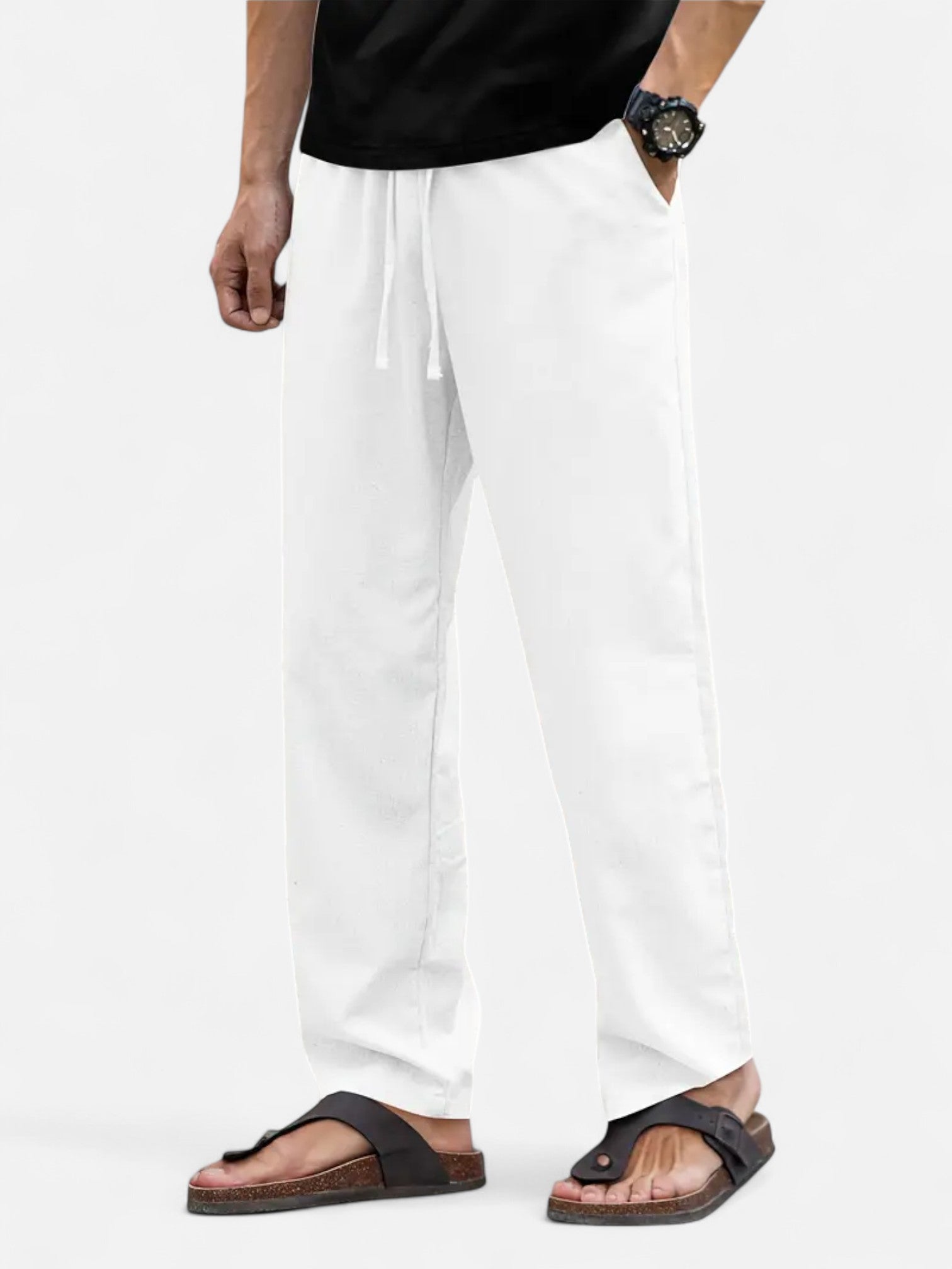 Maisonancien | Męskie Lniane Spodnie Casual – Prosty Krój, Całoroczne