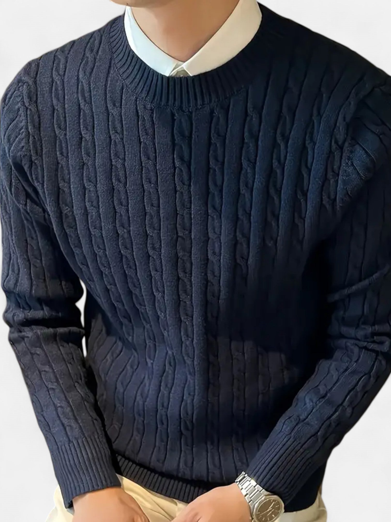 Maisonancien | Męski Sweter Cable Knit – Klasyczny Crew Neck