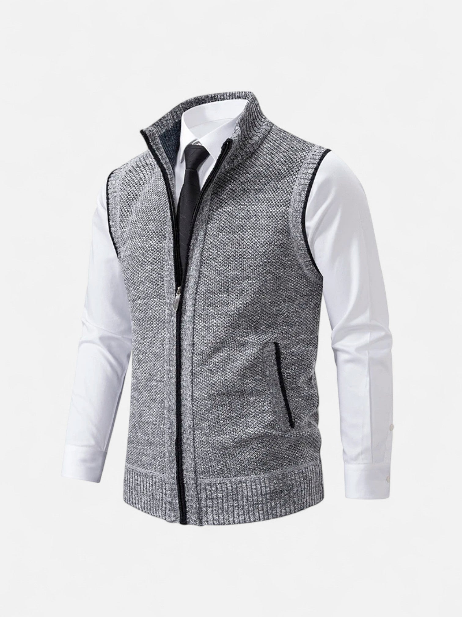 Maisonancien | Męski Bezrękawnik Dzianinowy – Kardigan Zamek z Kołnierzem