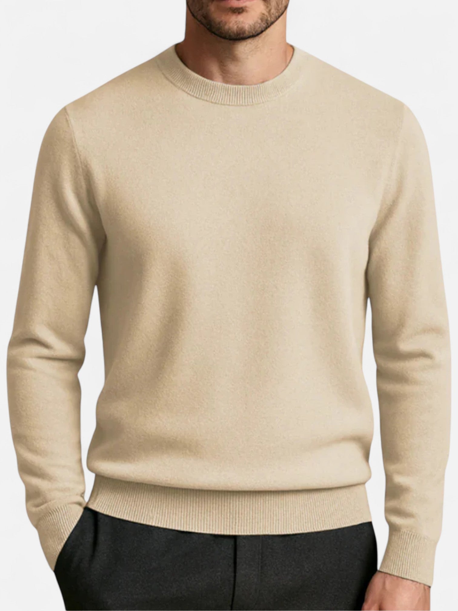 Maisonancien | Męski Klasyczny Sweter z Okrągłym Dekoltem – Dyskretna Elegancja