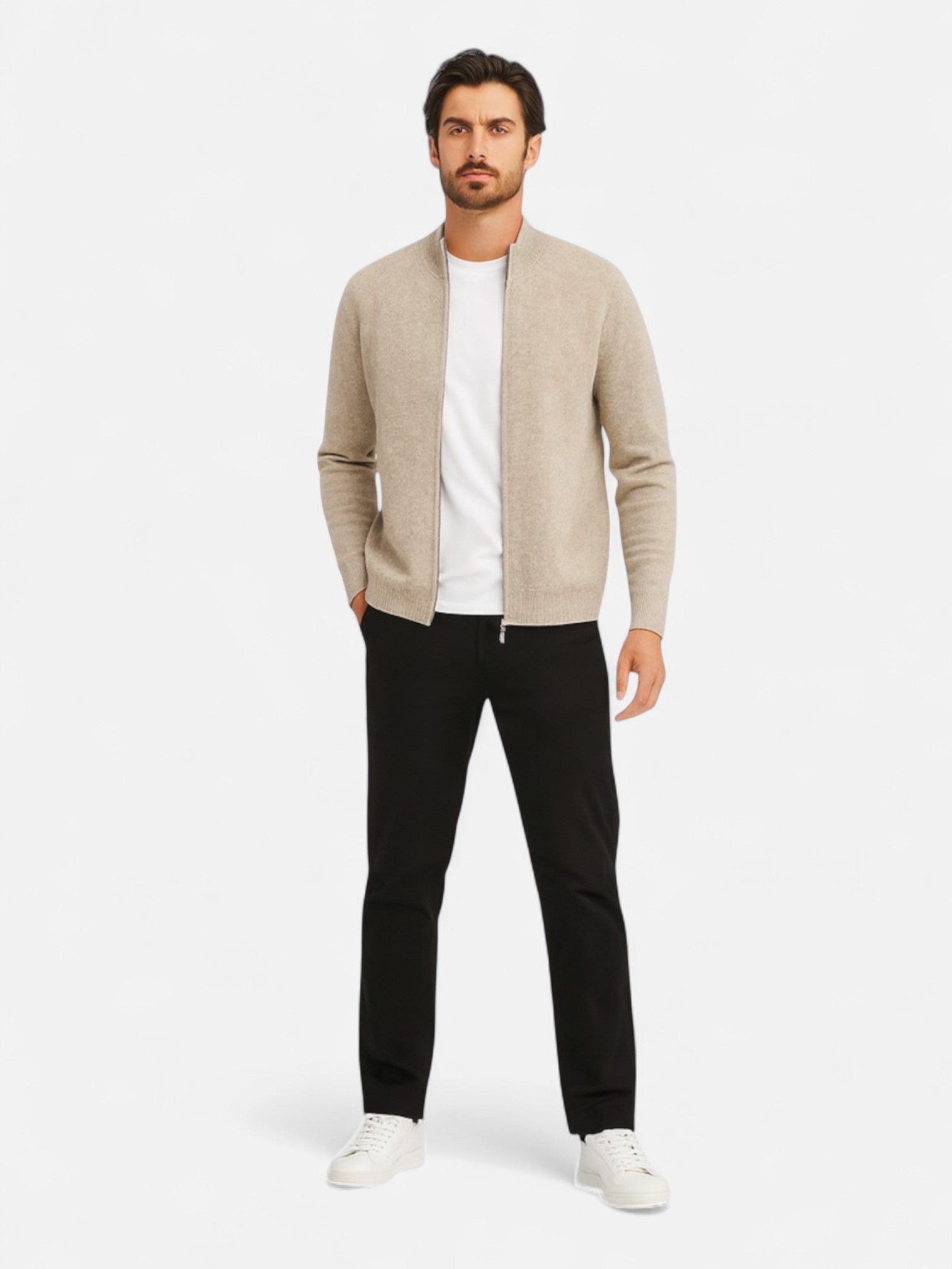 Maisonancien | Męski Sweter z Wełny Merino – Kardigan na Zamek z Kołnierzem