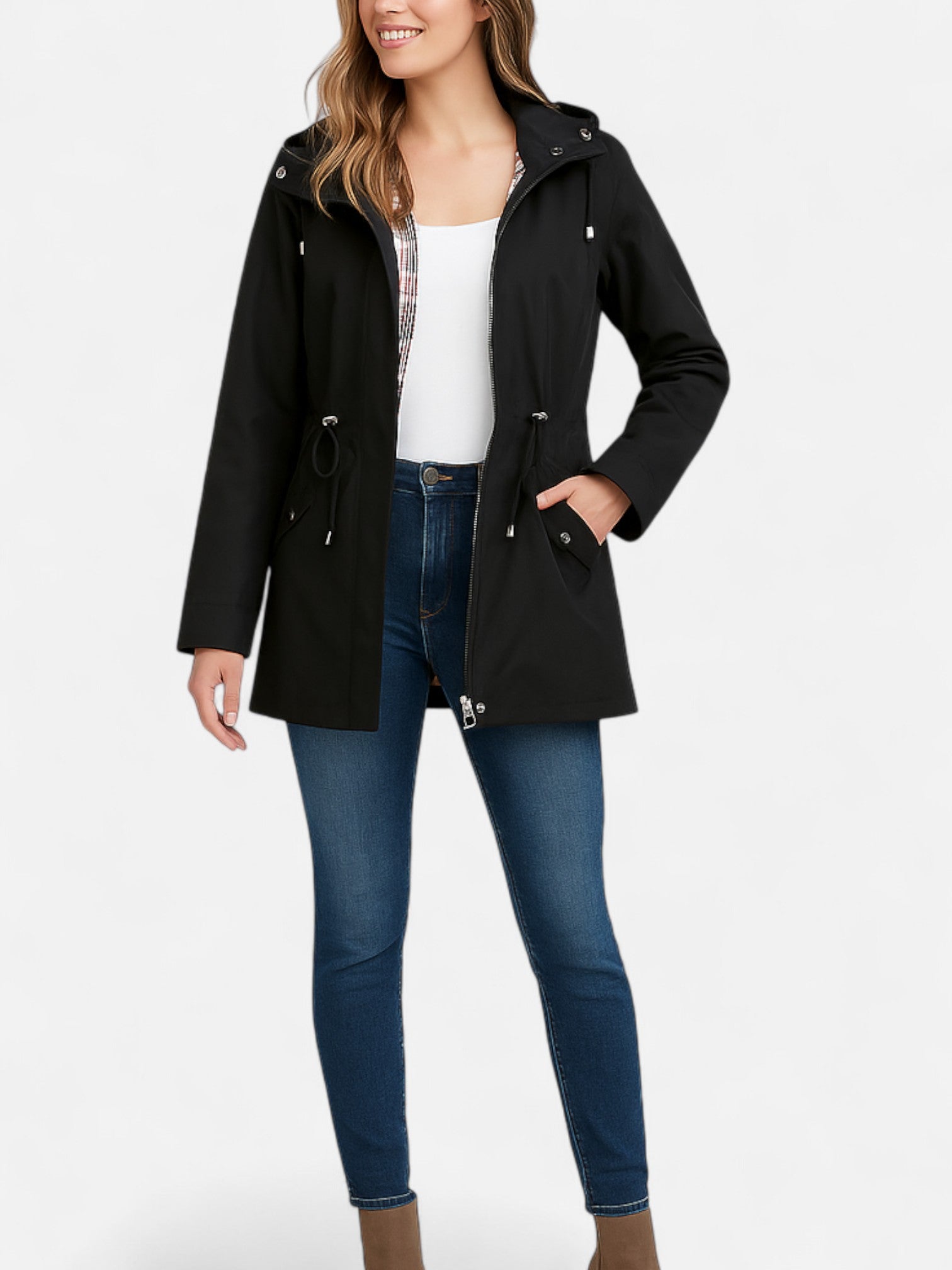 Maisonancien | Damski Płaszcz z Kapturem – Casual z Troczkiem w Pasie