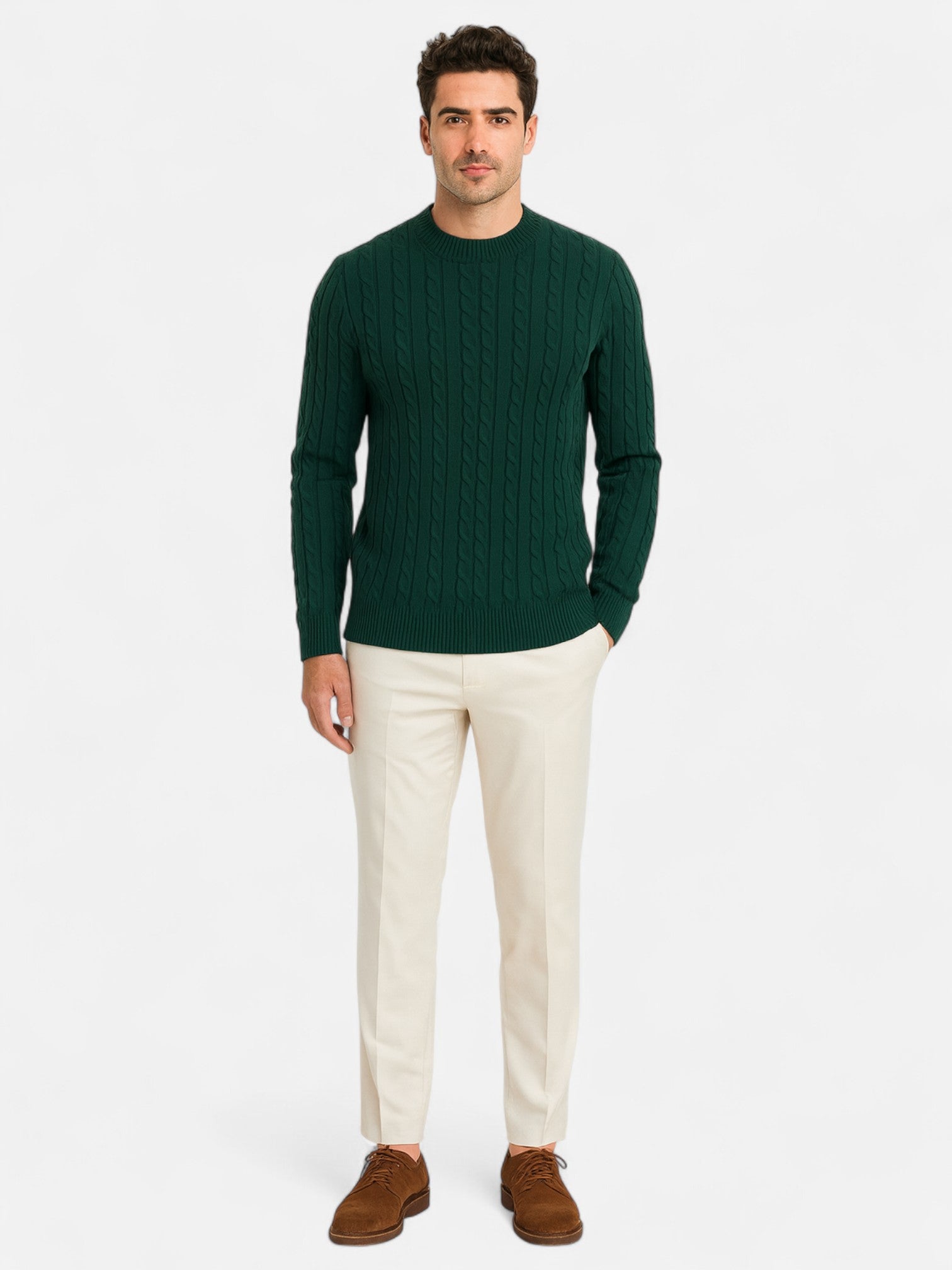 Maisonancien | Męski Sweter Cable Knit – Klasyczny Crew Neck