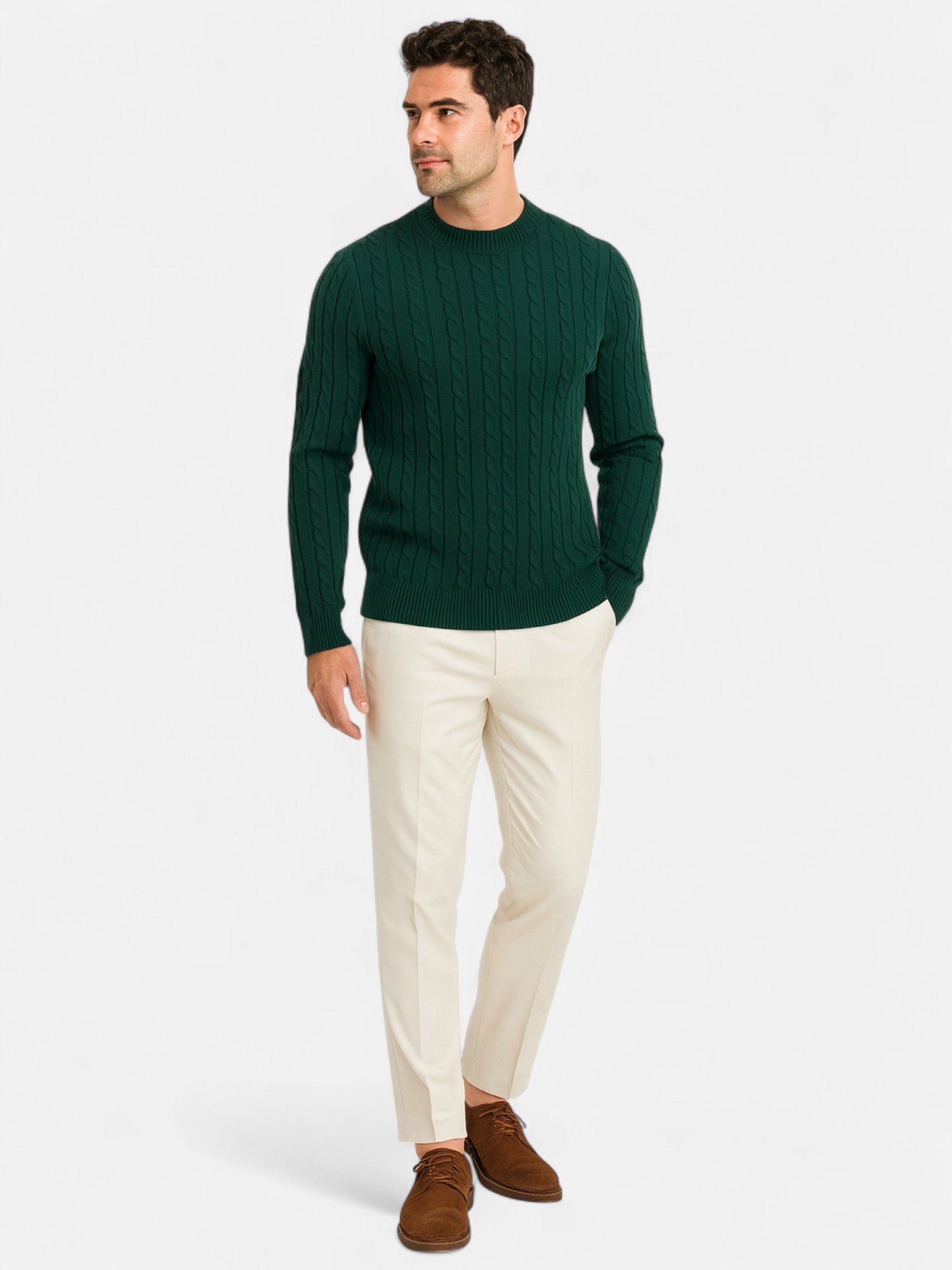 Maisonancien | Męski Sweter Cable Knit – Klasyczny Crew Neck