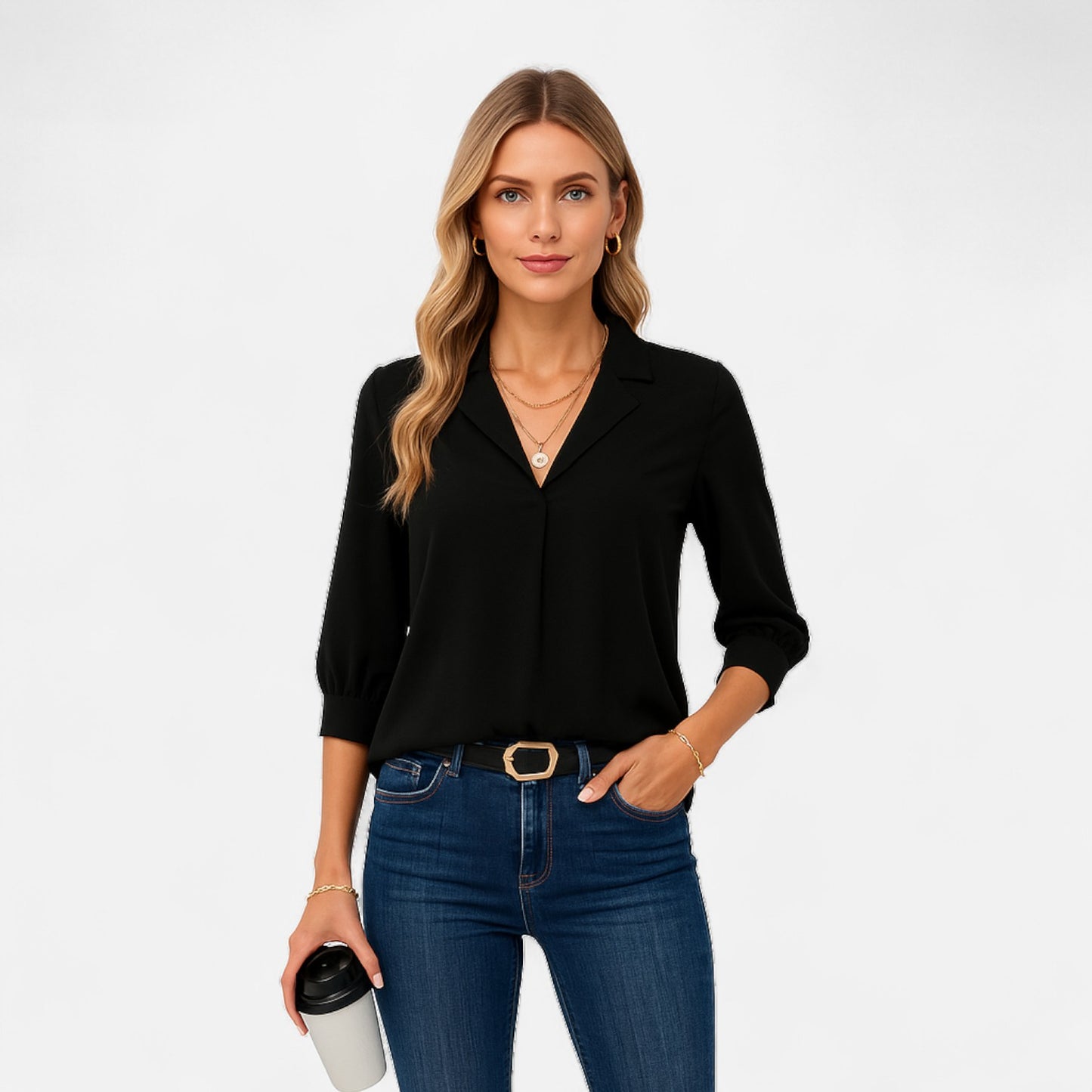 Maisonancien | Damska bluzka V-neck – biurowy szyk Riviera