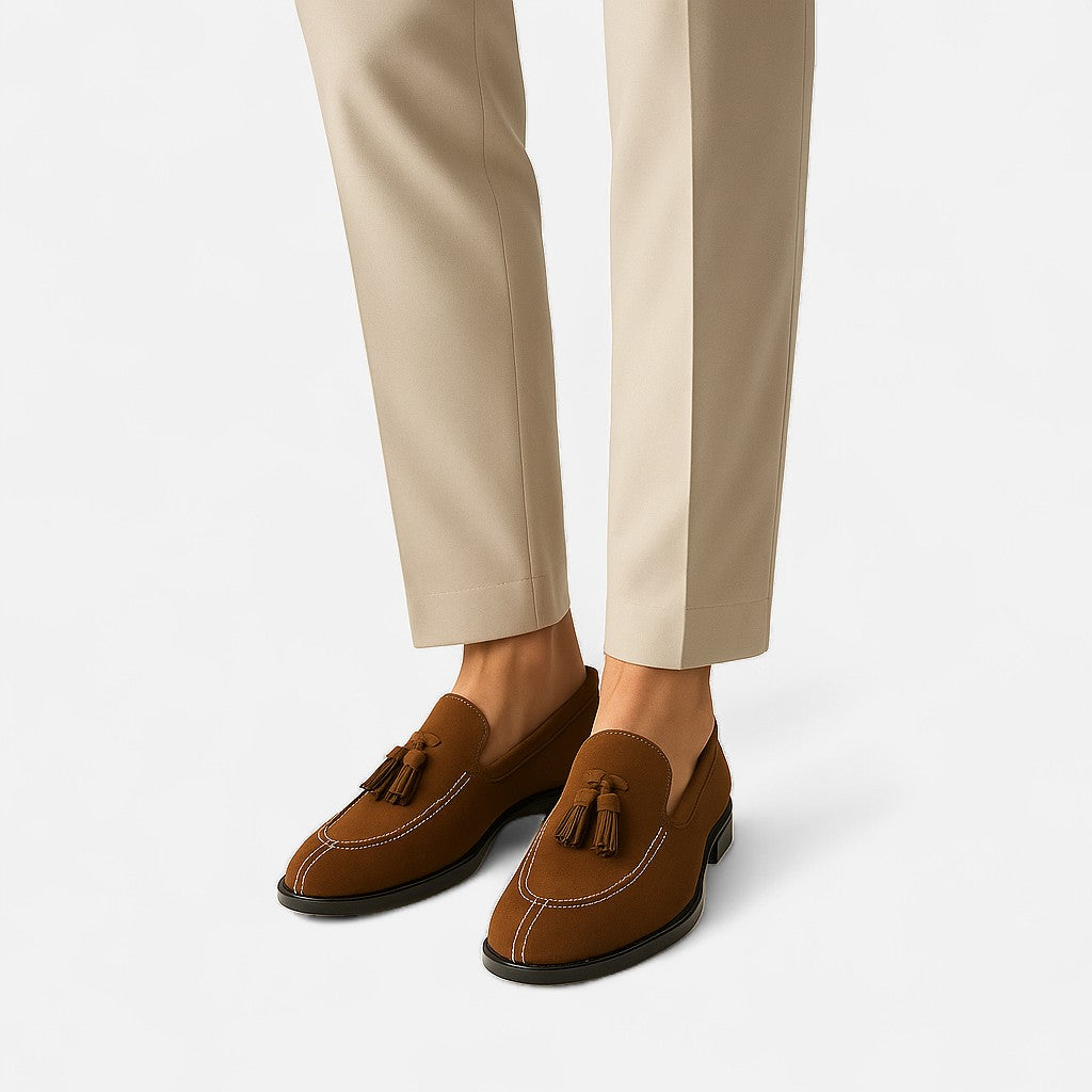 Maisonancien | Mężczyzna Skórzane Loafersy z Frędzlami Low-Cut