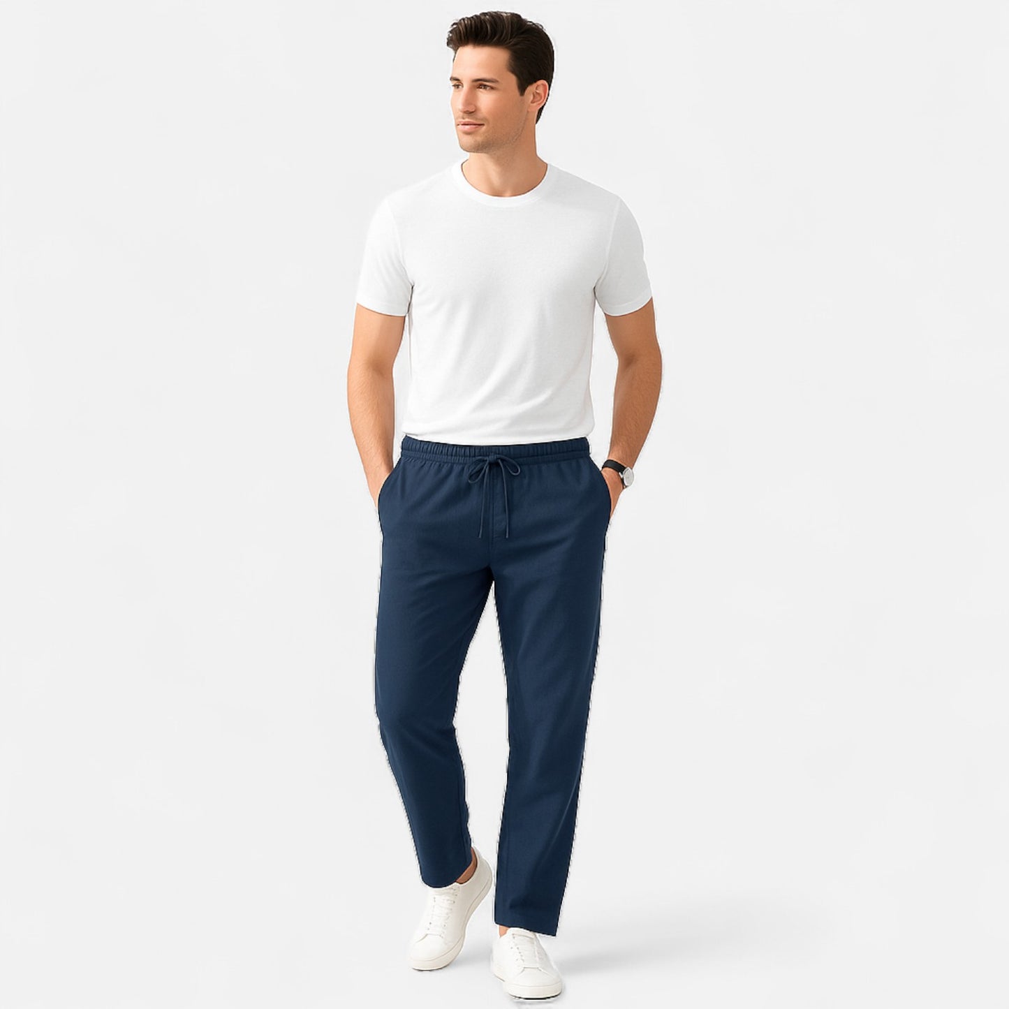 Maisonancien | Mężczyzna Casual Spodnie Ankle-Length z Elastycznym Pasem