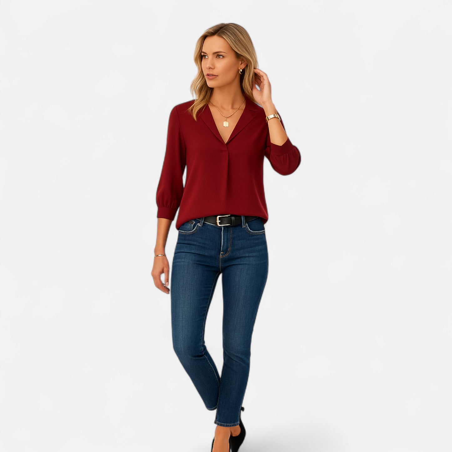 Maisonancien | Damska bluzka V-neck – biurowy szyk Riviera