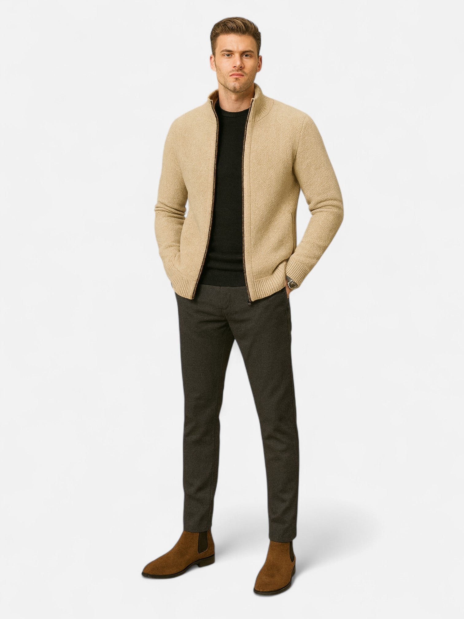 Maisonancien | Męski Sweter Zimowy na Zamek – Golf i Dzianina Premium