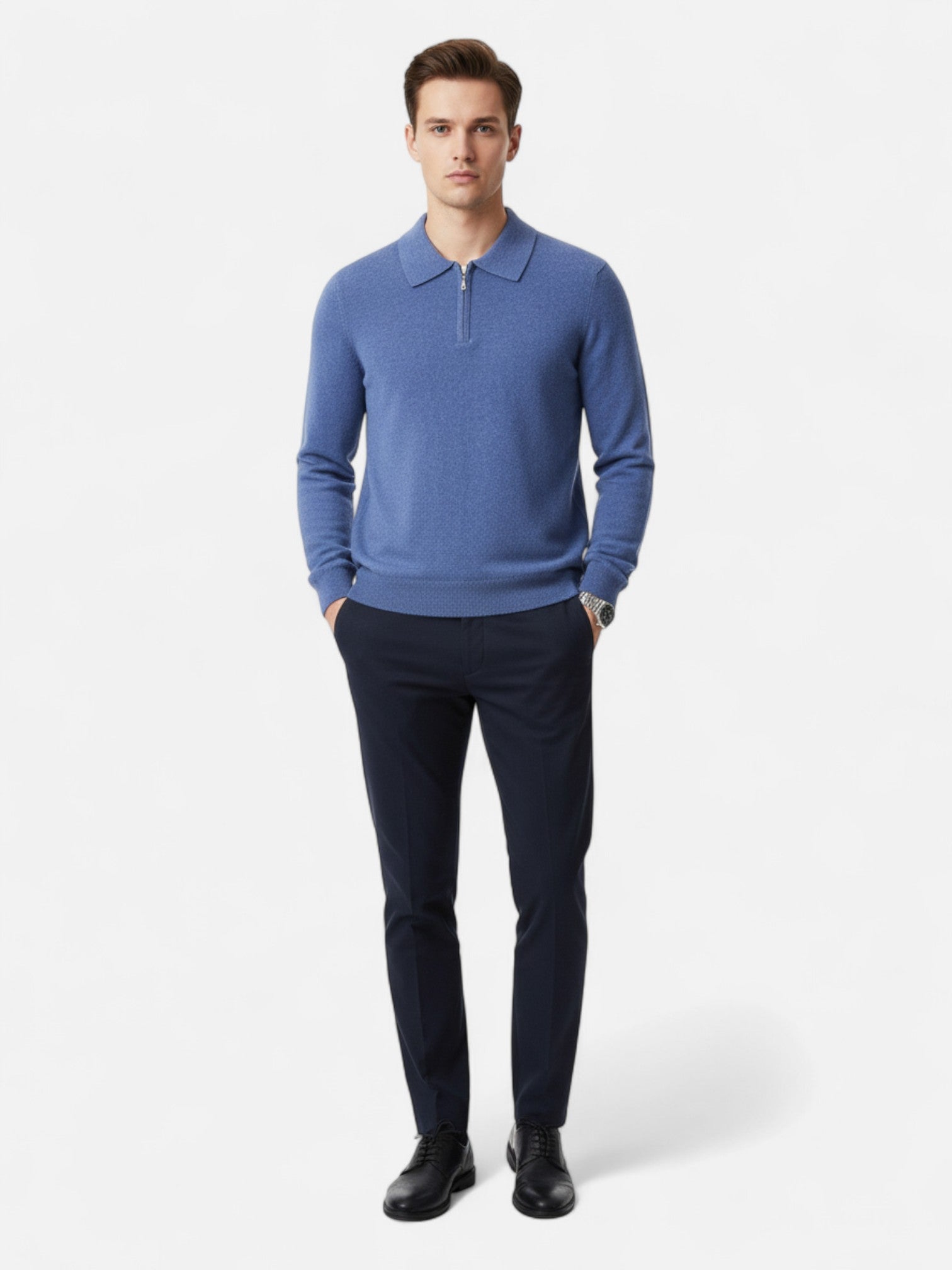 Maisonancien | Męski wełniany sweter polo z kaszmirem