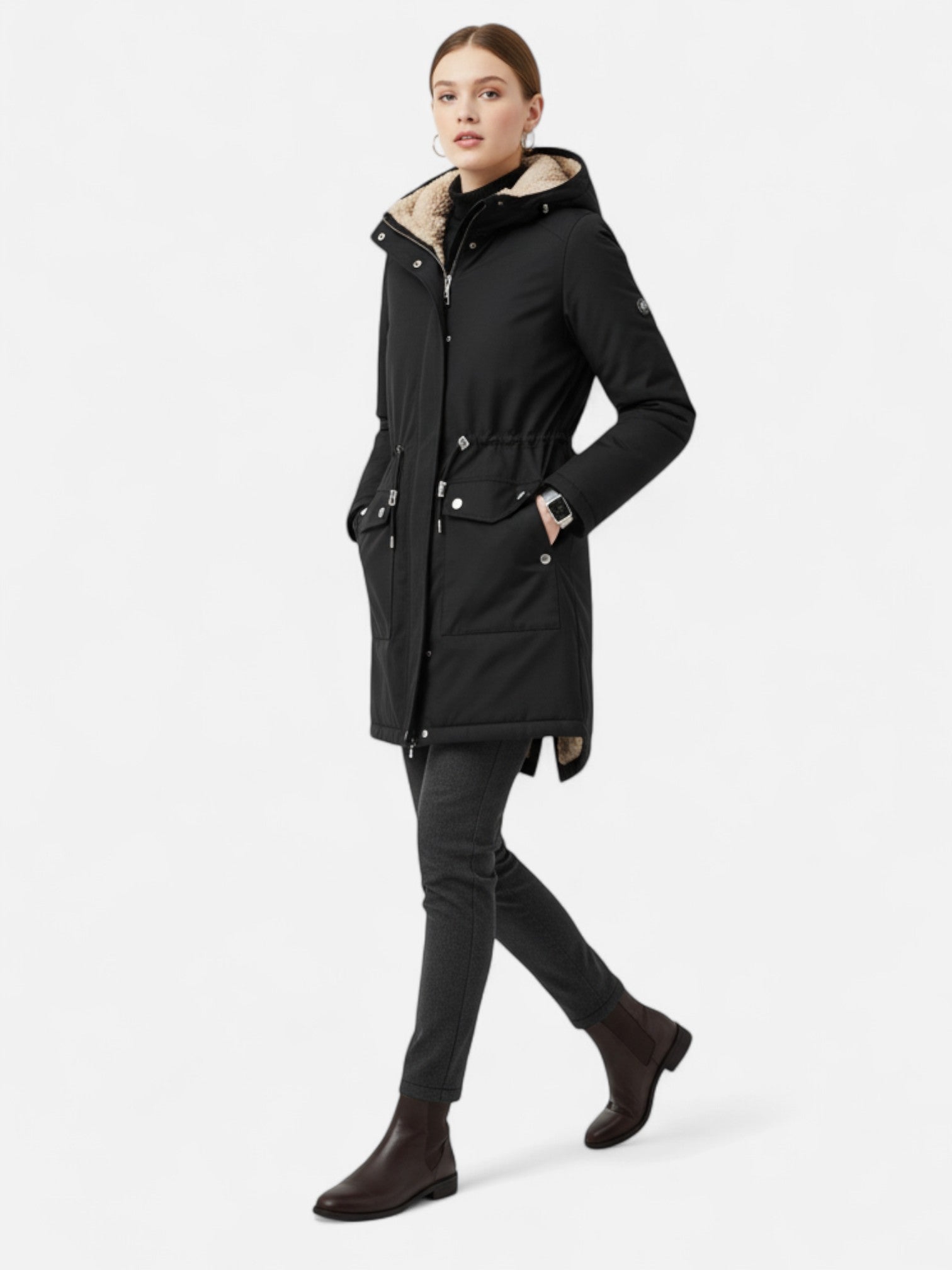 Maisonancien | Damski zimowy płaszcz z kapturem i kieszeniami