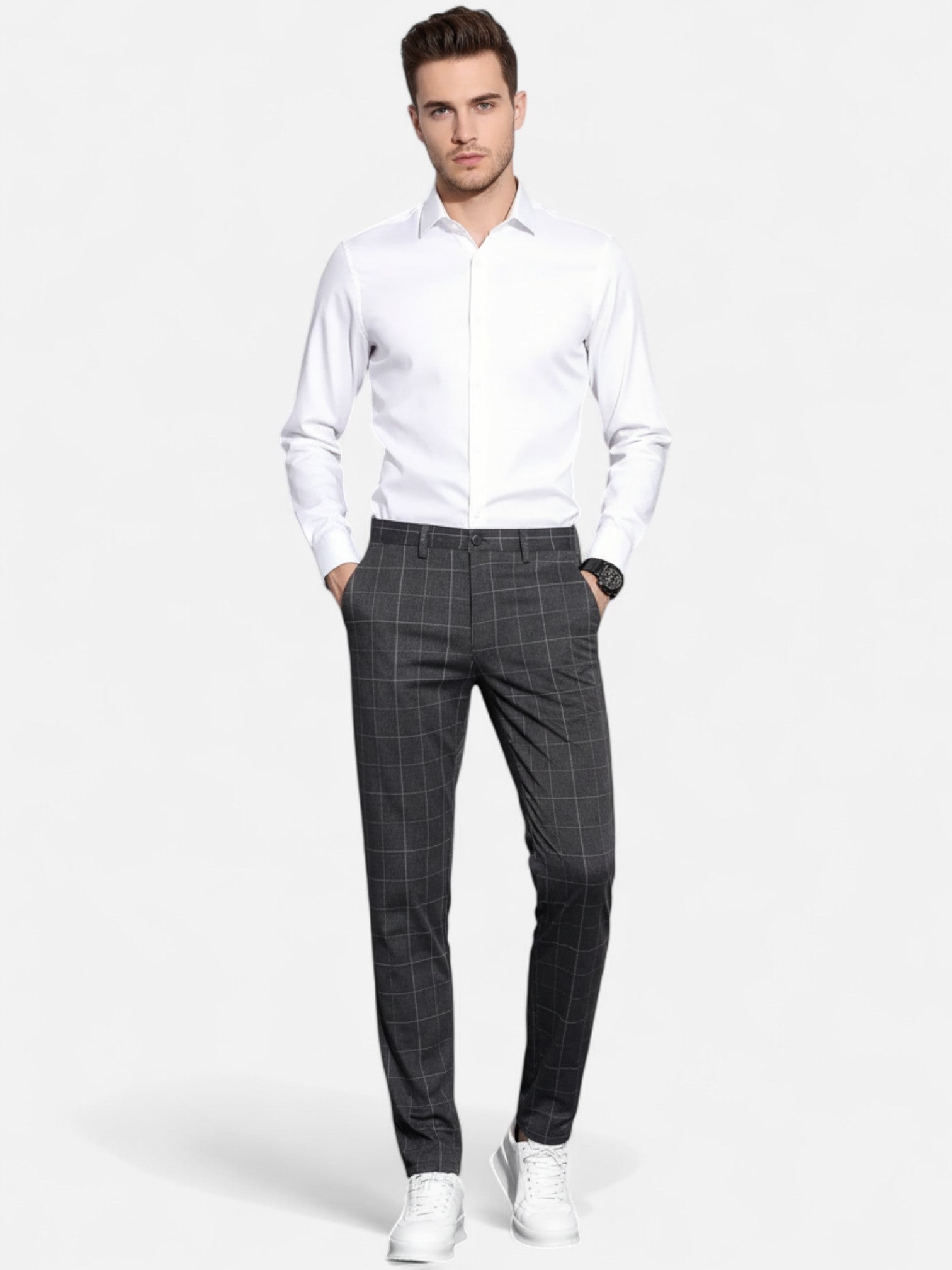 Maisonancien | Męskie Spodnie Slim Fit w Kratę