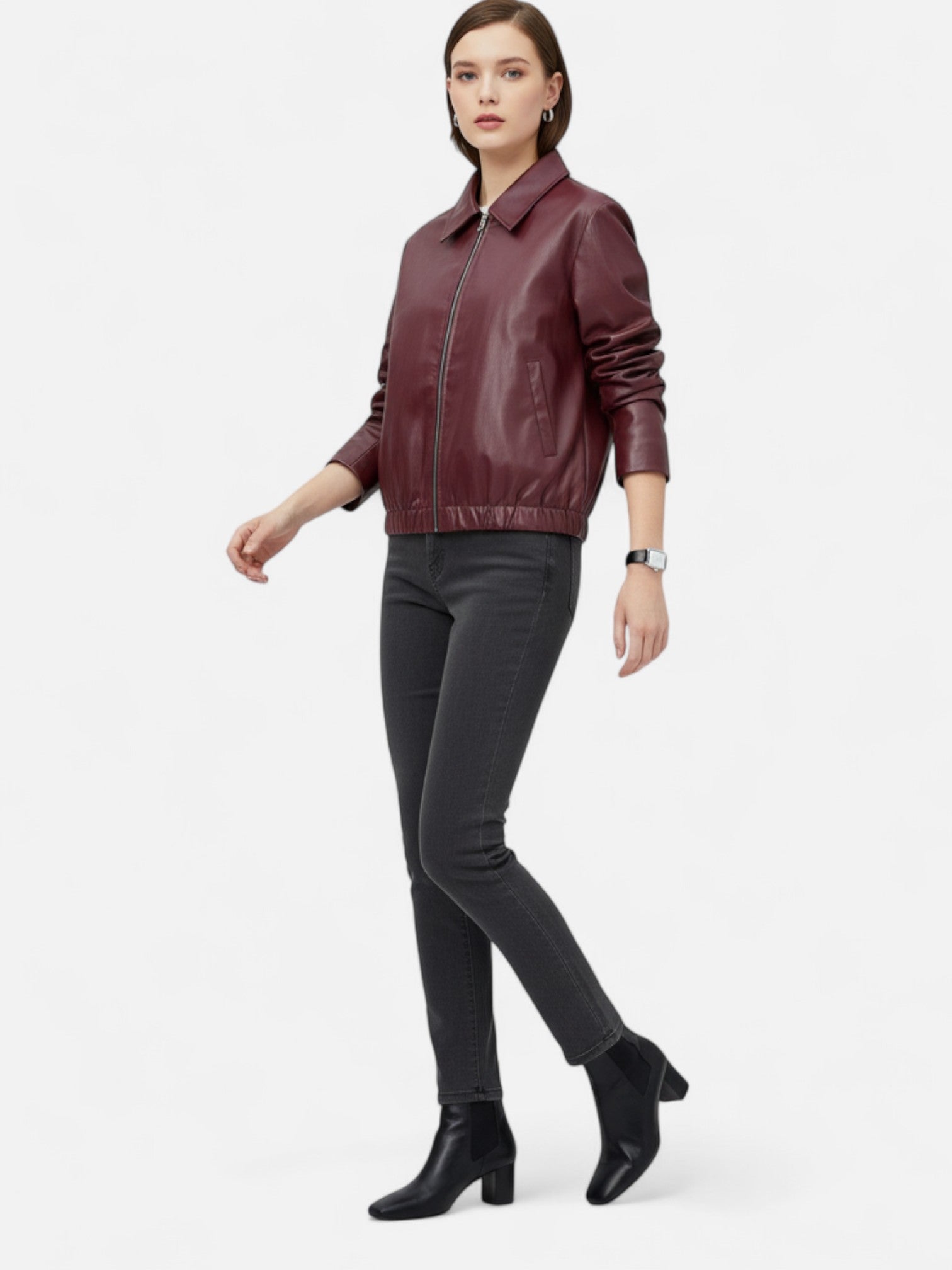 Maisonancien | Damska Kurtka z Imitacji Skóry – Wino