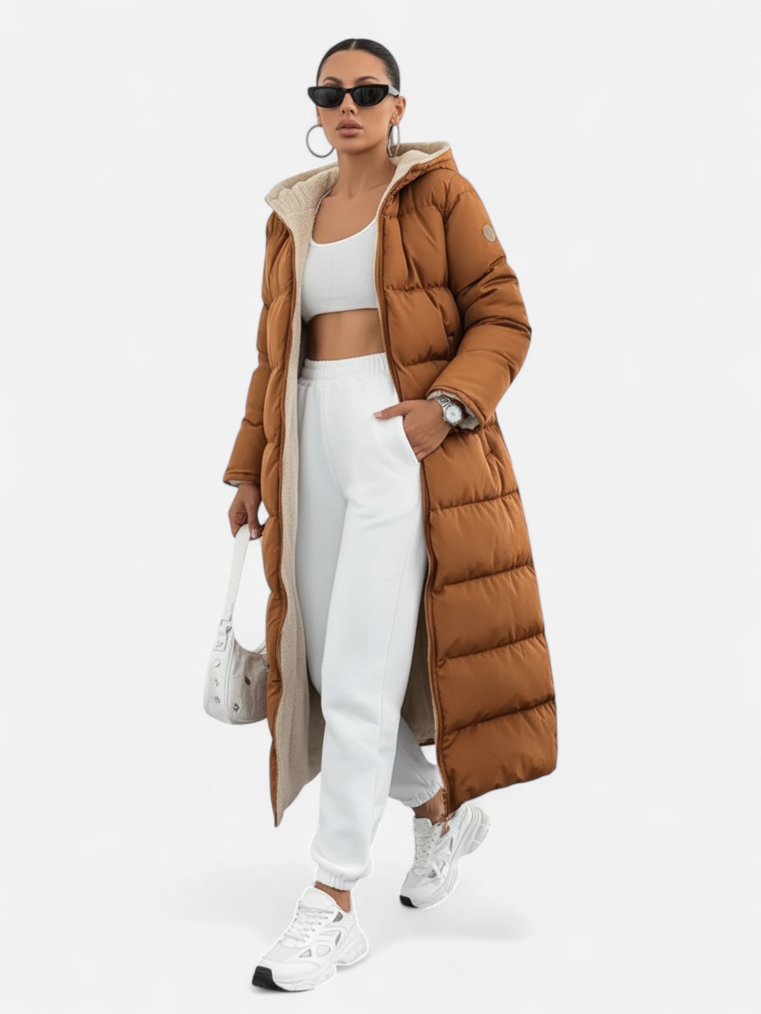 Maisonancien | Damski elegancki płaszcz puchowy z kapturem